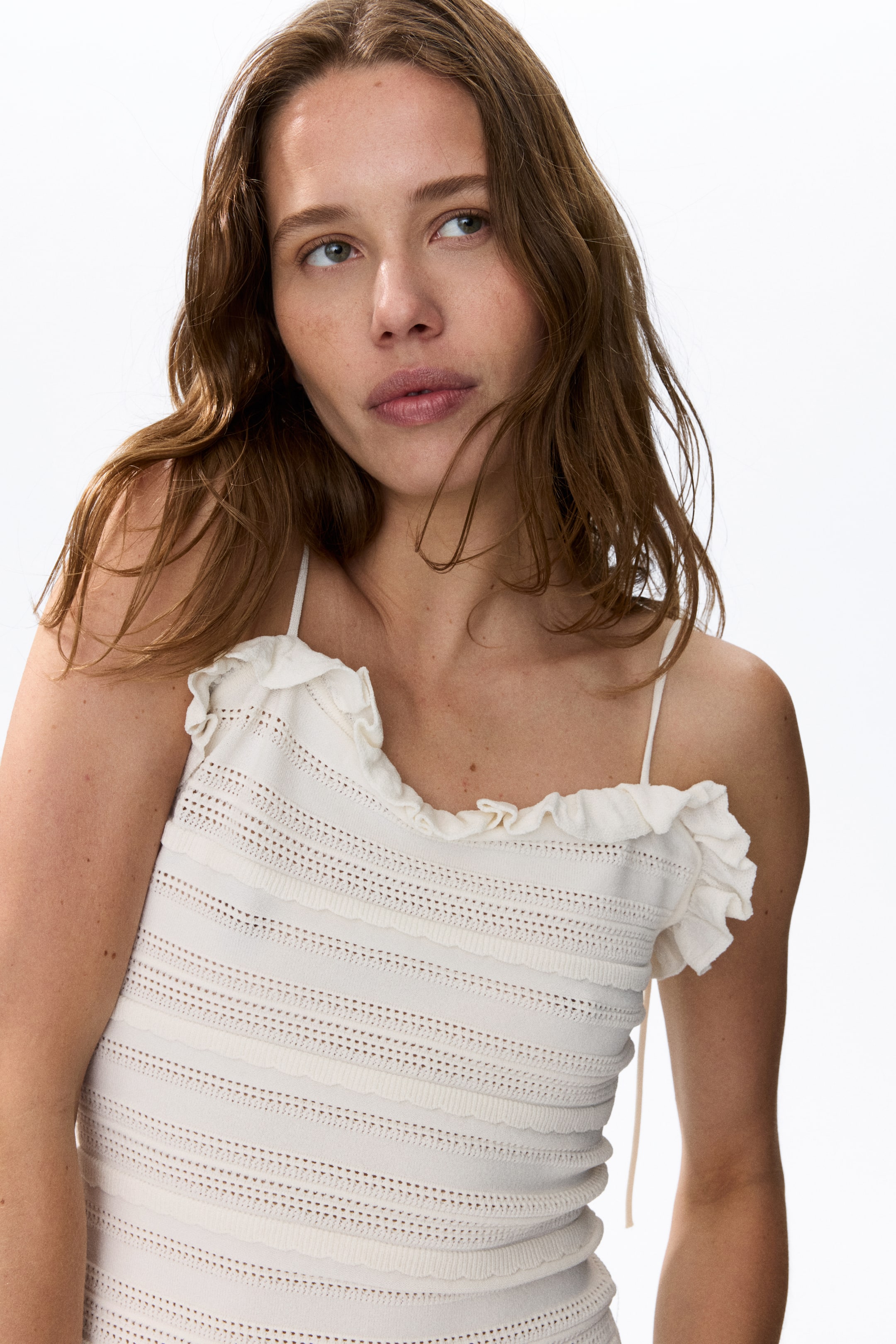 Pointelle-Knit Tie-Strap Top