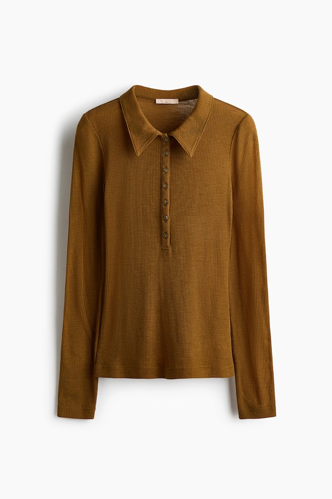 Wool Polo Shirt - Golden brown/Grey marle - 1