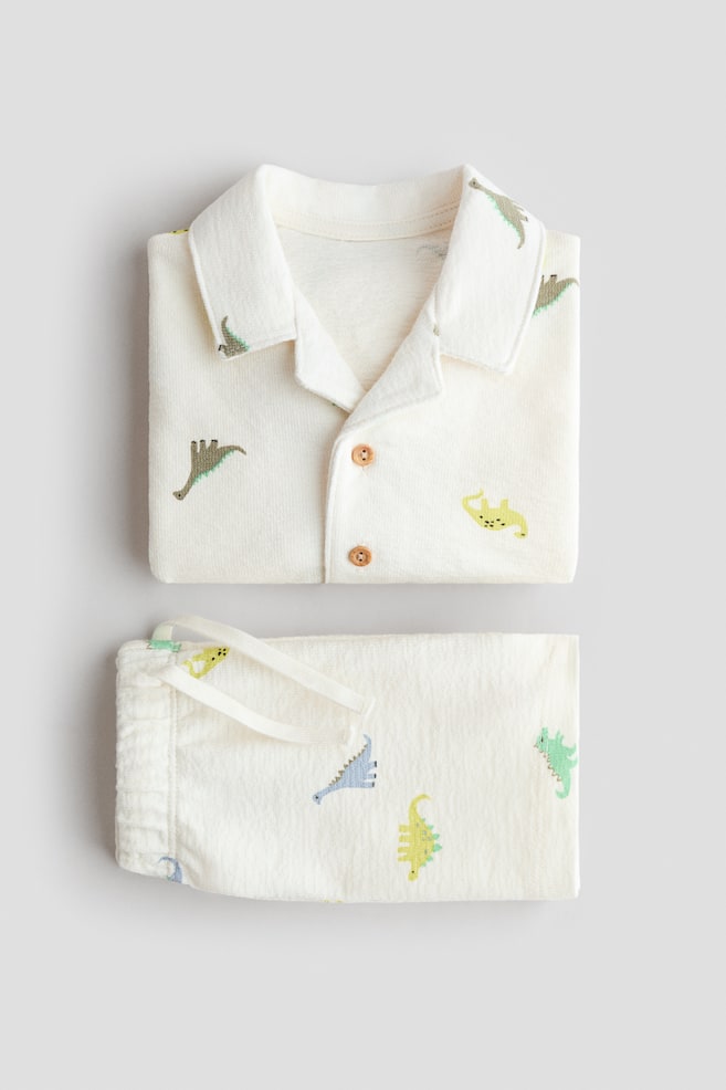 2-Piece Cotton Jersey Set - White/dinosaurs/Light beige/blue striped/Dark green/palm trees/Navy blue/striped/Brown/palm trees/Light blue/sailboat/Light green/fish - 3