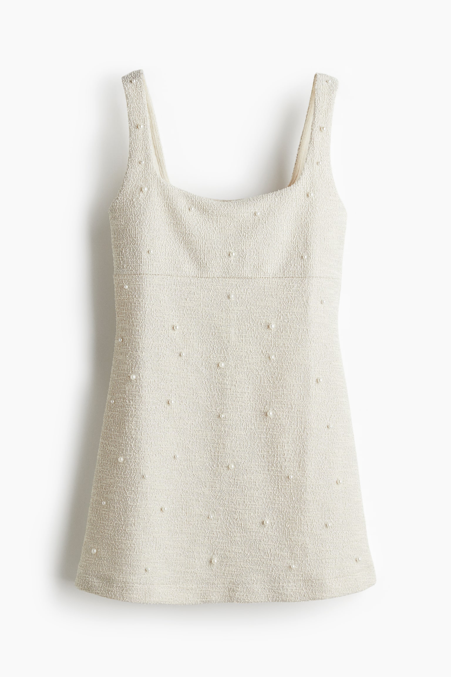 Bead Studded Bouclé Dress - Natural white - 2