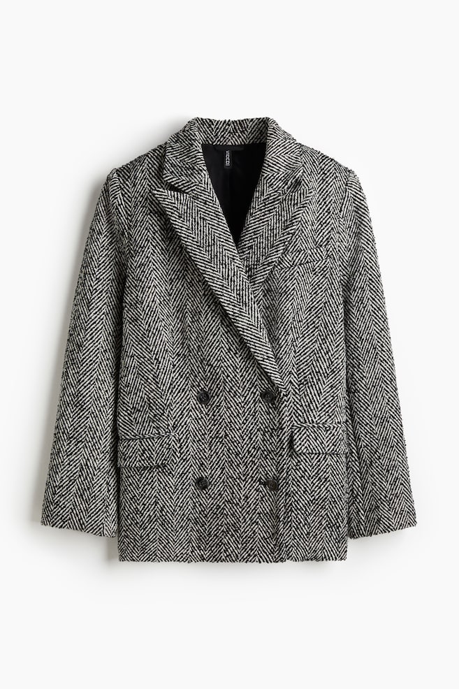 Zweireihiger Blazer - Schwarz/Fischgrätmuster - 1