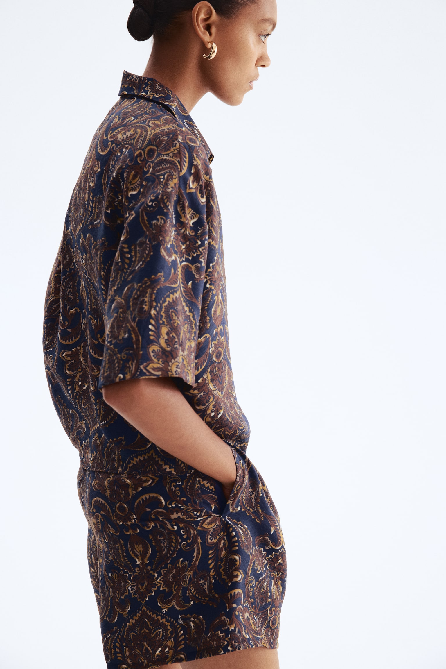 Büzgü Bağlı Şort - Lacivert/Desenli/Kahverengi - 5