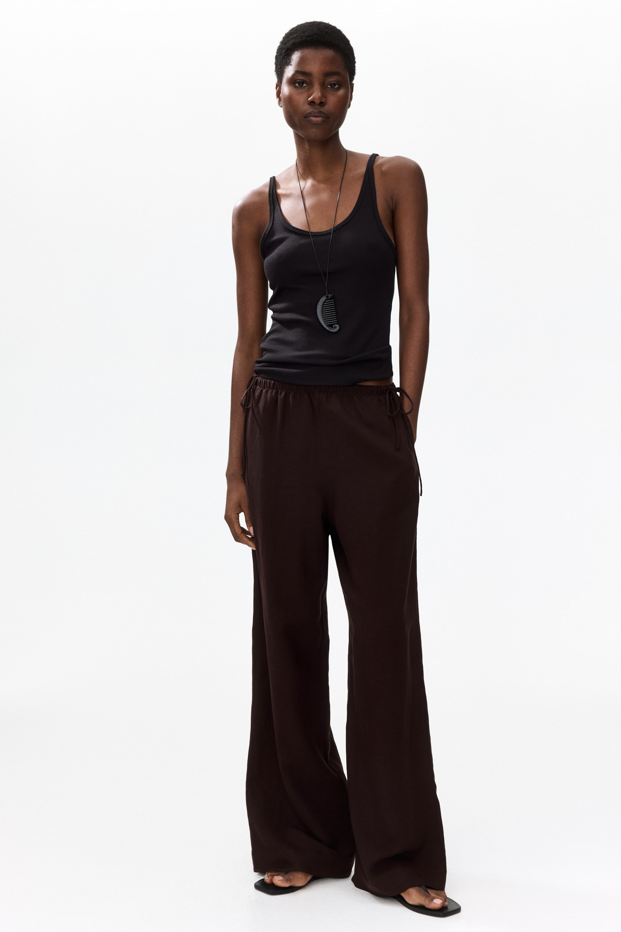 Pantalon à cordon en lin mélangé