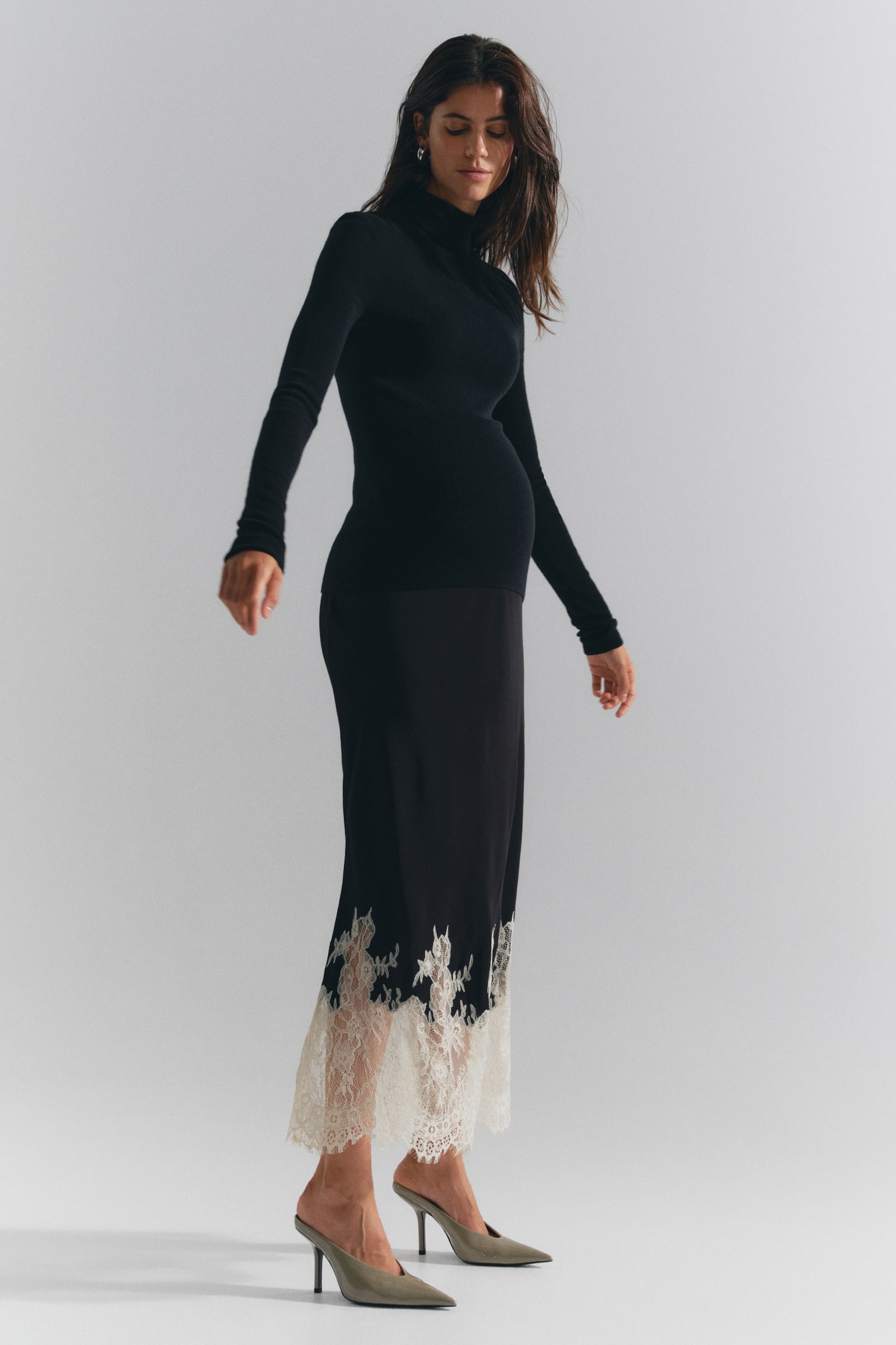 Женская юбка H&M Mama Lace-Trimmed Viscose, цвет: Чёрный — фото 4
