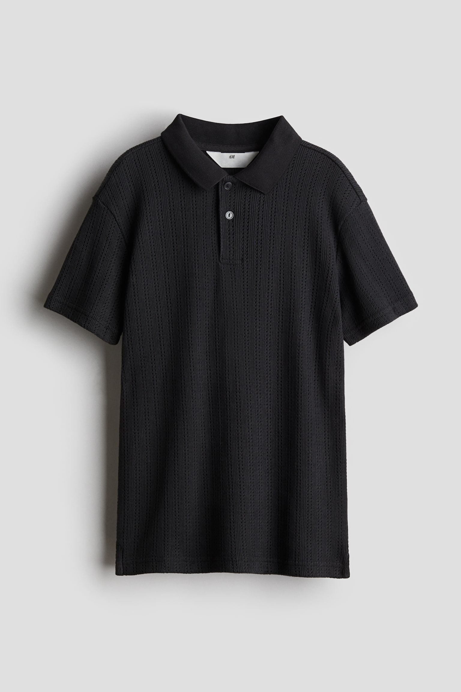 Pointelle-knit polo shirt - Dark grey/White - 1