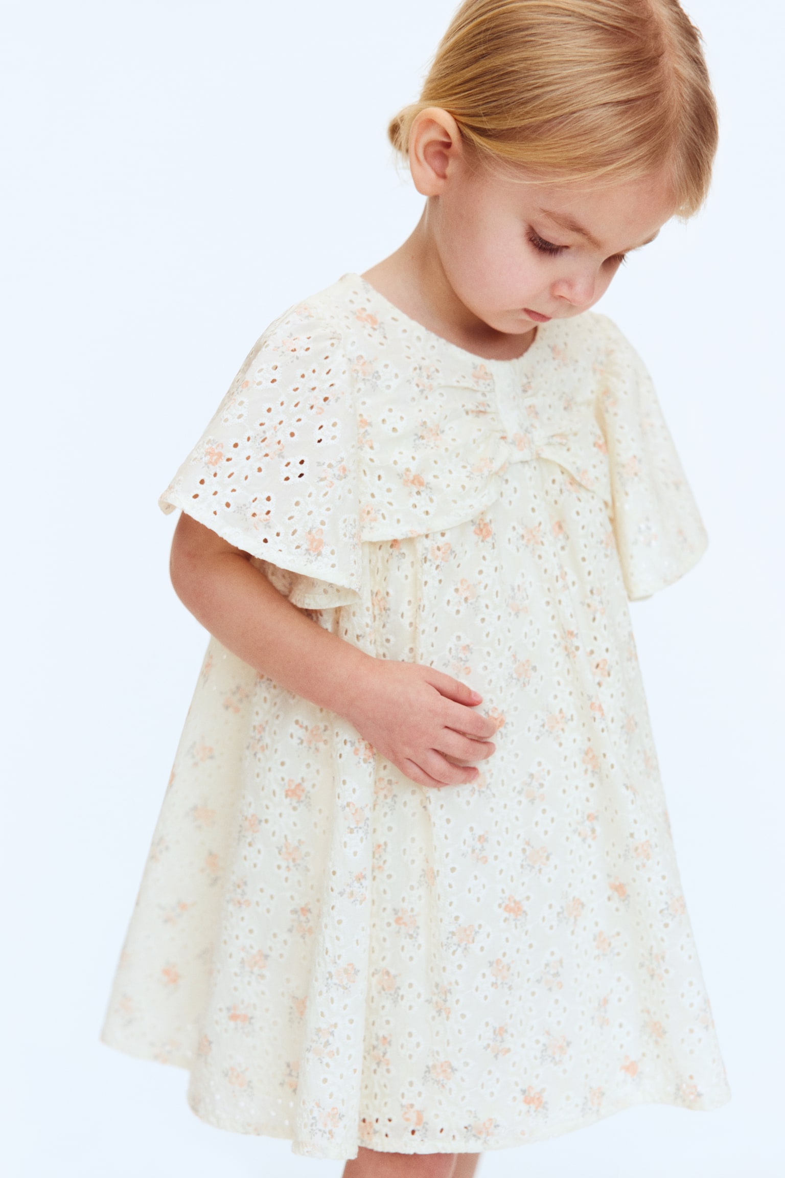 Vestido de algodón en bordado inglés - Crema/Floreado - 4