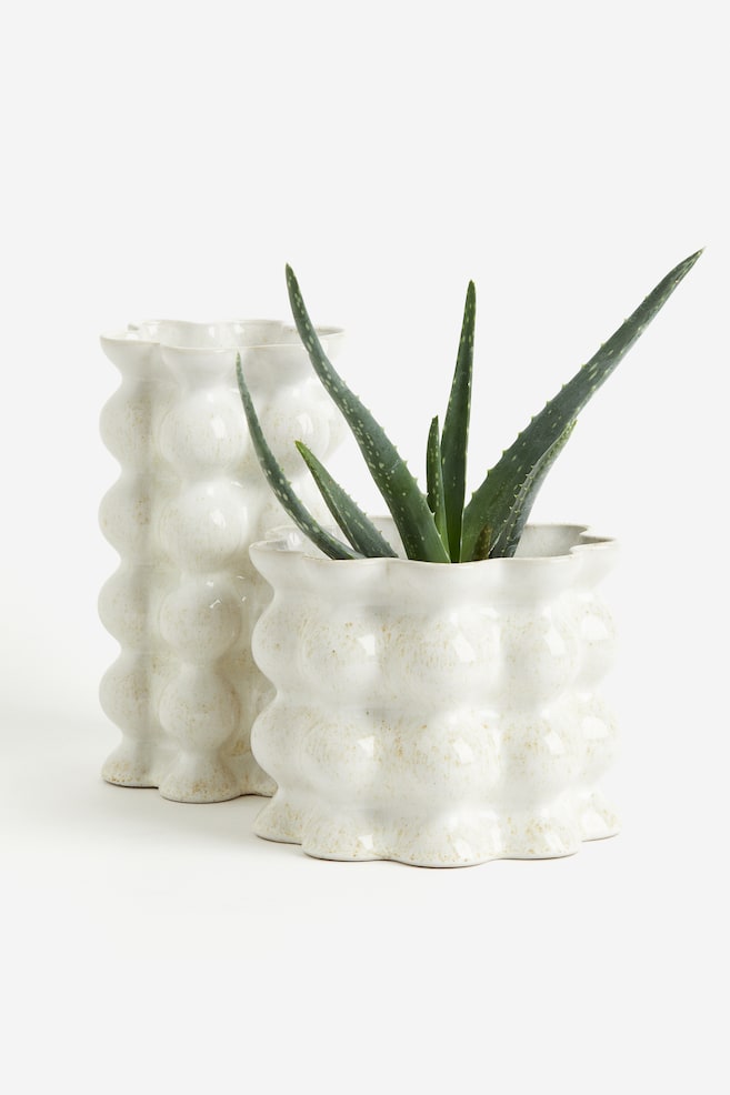 Vase mit reaktiver Glasur - Weiß/Gelb - 2