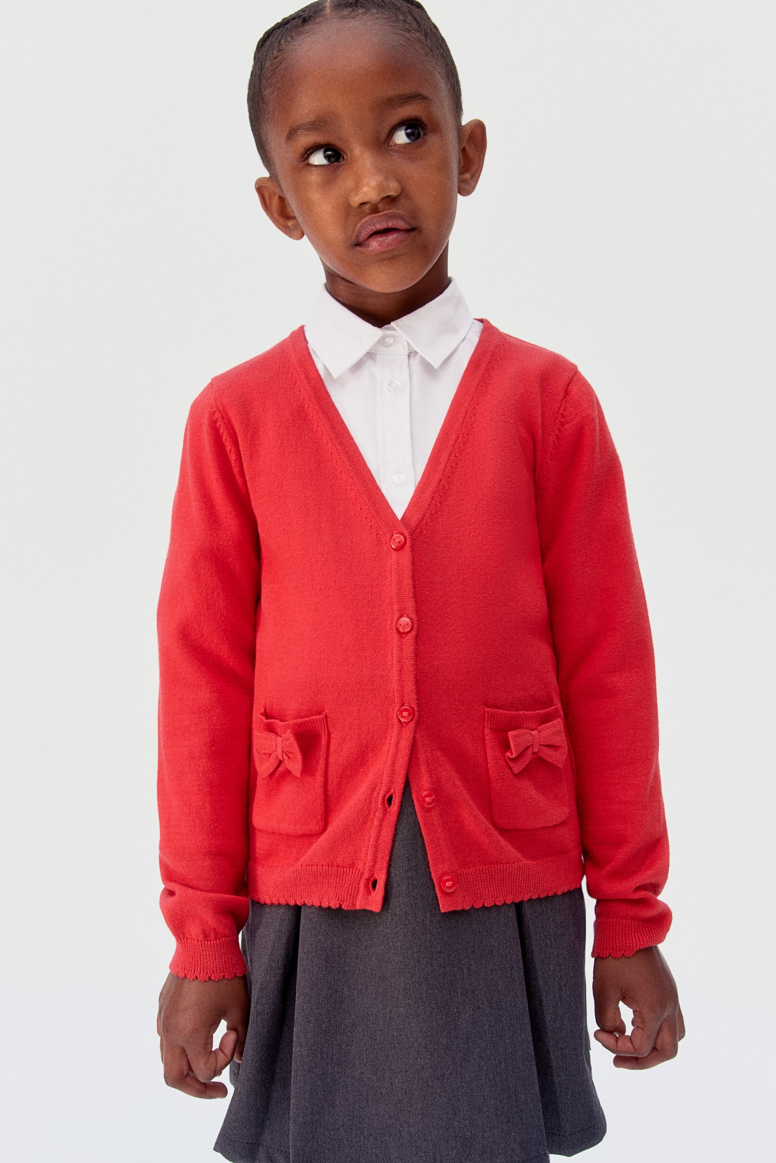 Cotton school cardigan - Bright red/Dark grey/Navy blue/Dark green - 3