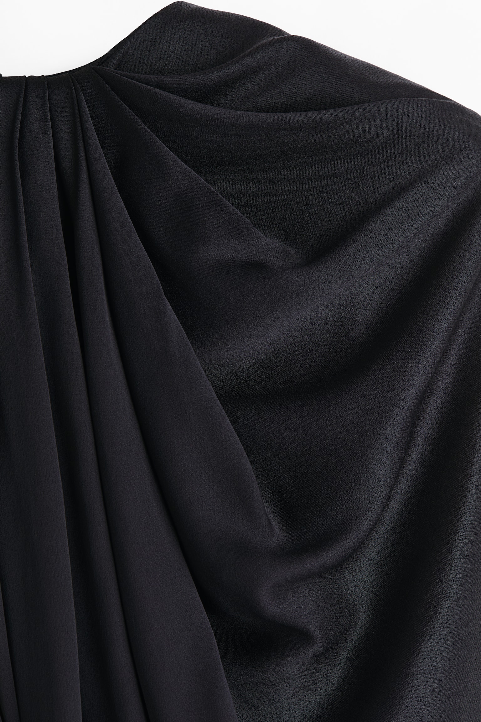 Draped Satin Mini Dress-Black - 6