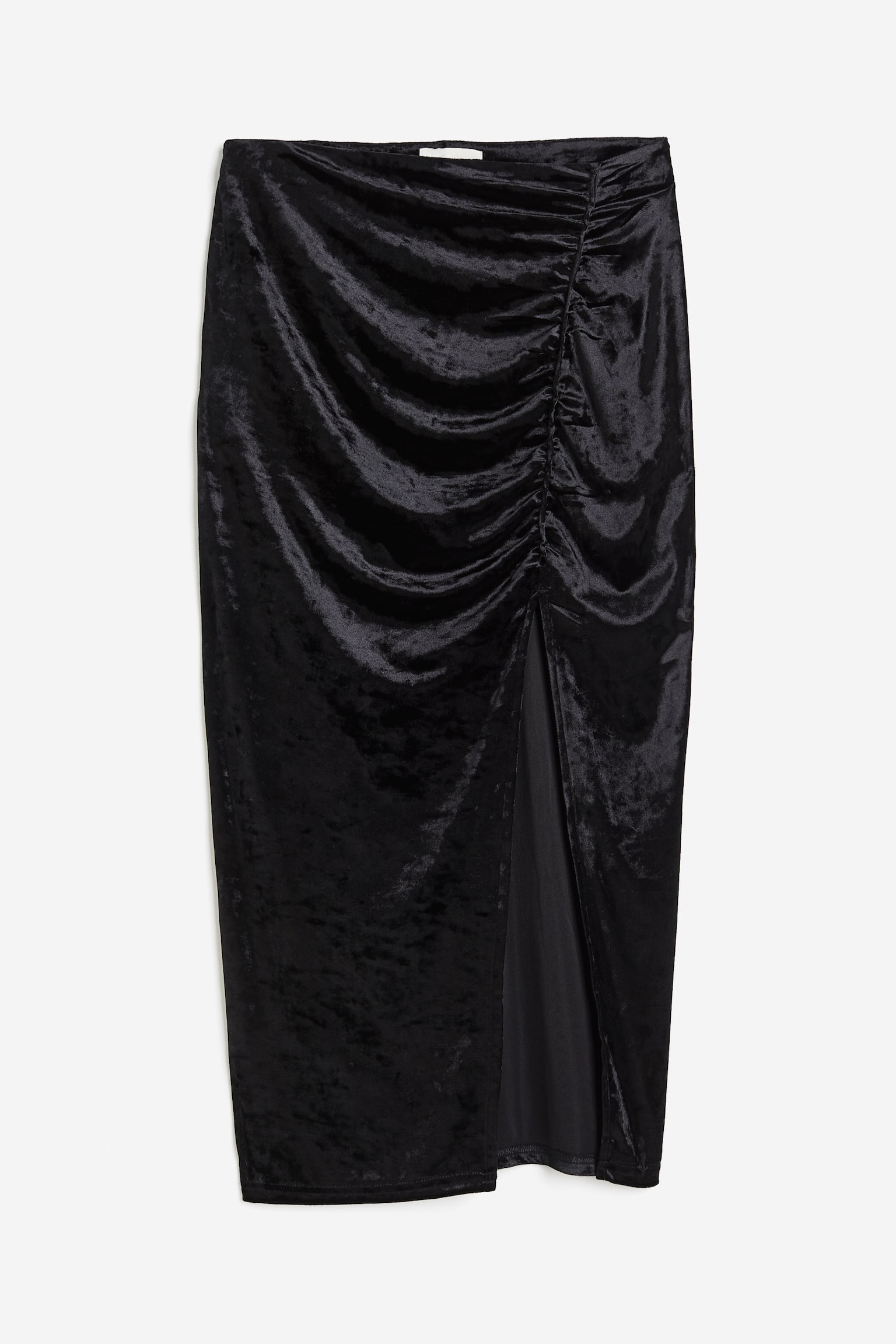 Crushed velvet midi skirt - Black - 1