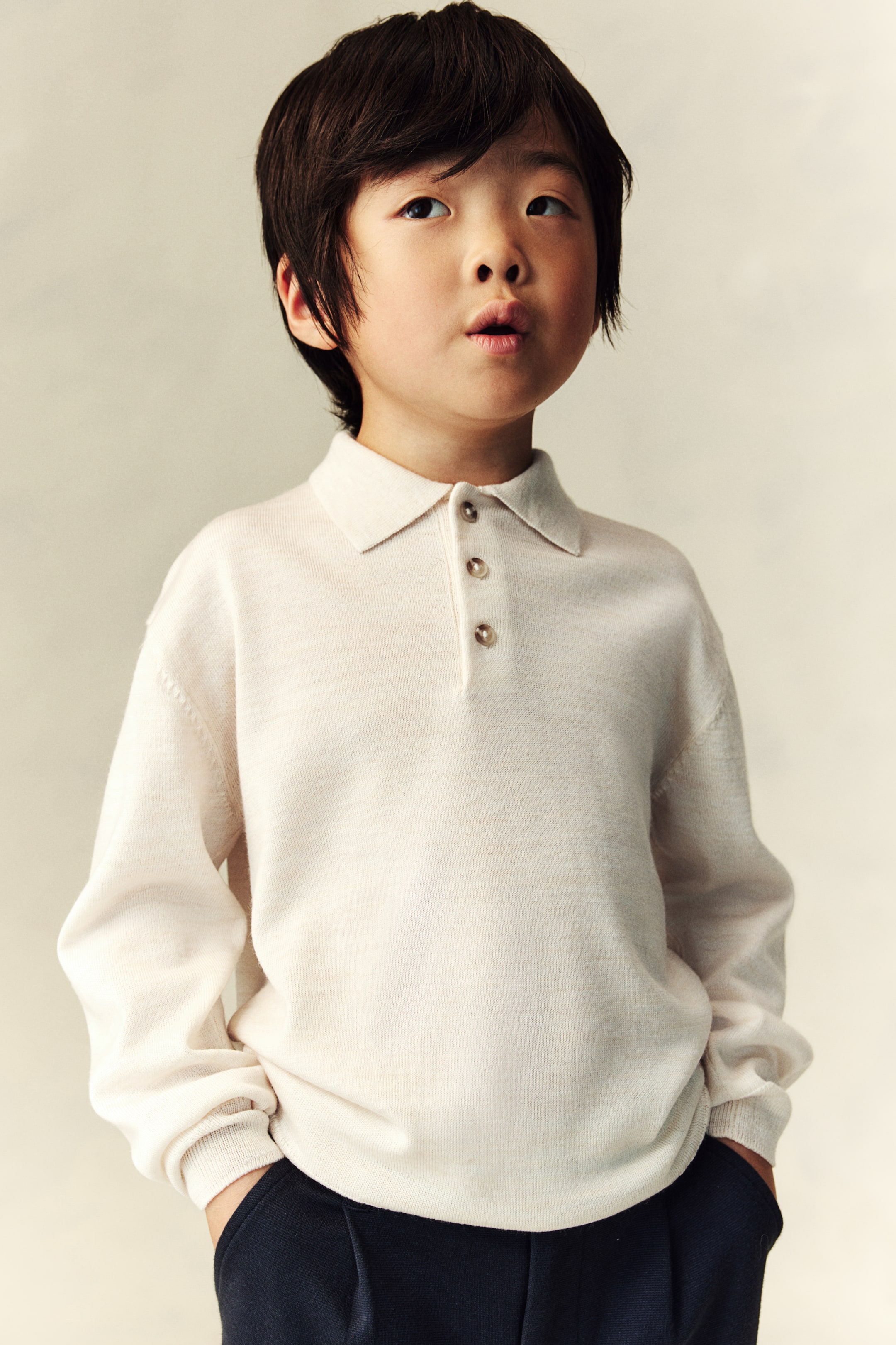 Fine-knit wool polo jumper - Cream - Kids | H&M GB 1