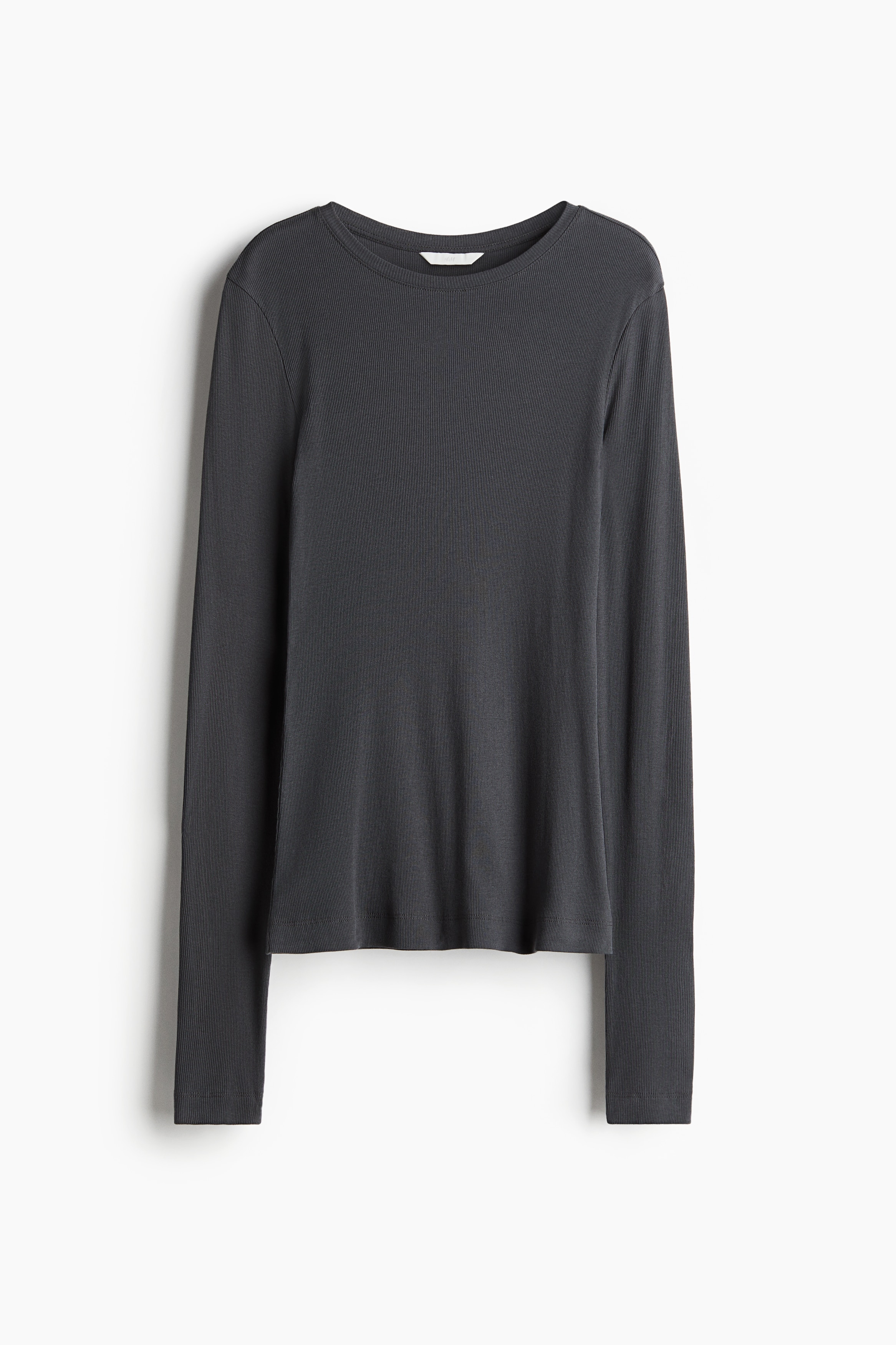 Geribde katoenen top - Donkergrijs/Wit