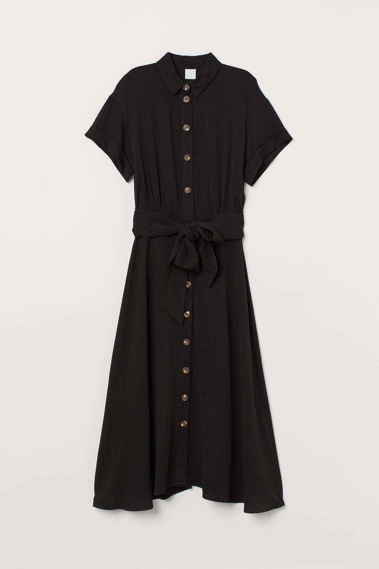 Calf-length Shirt Dress - Short sleeve - Midi - Black - Ladies | H&M US