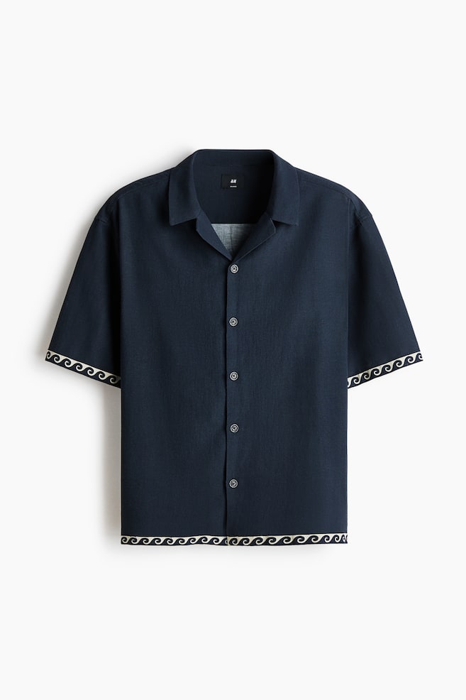 Camisa resort de algodón Relaxed Fit - Negro/Olas - 1