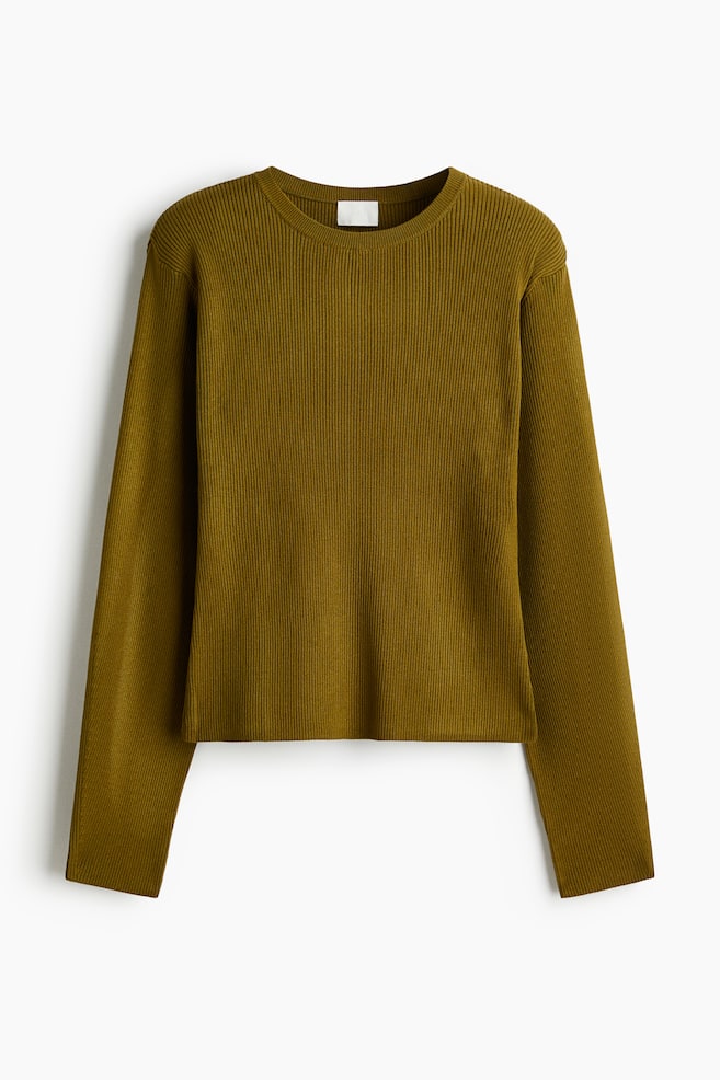 Rib-Knit Shoulder-Pad Top - Olive green - 1