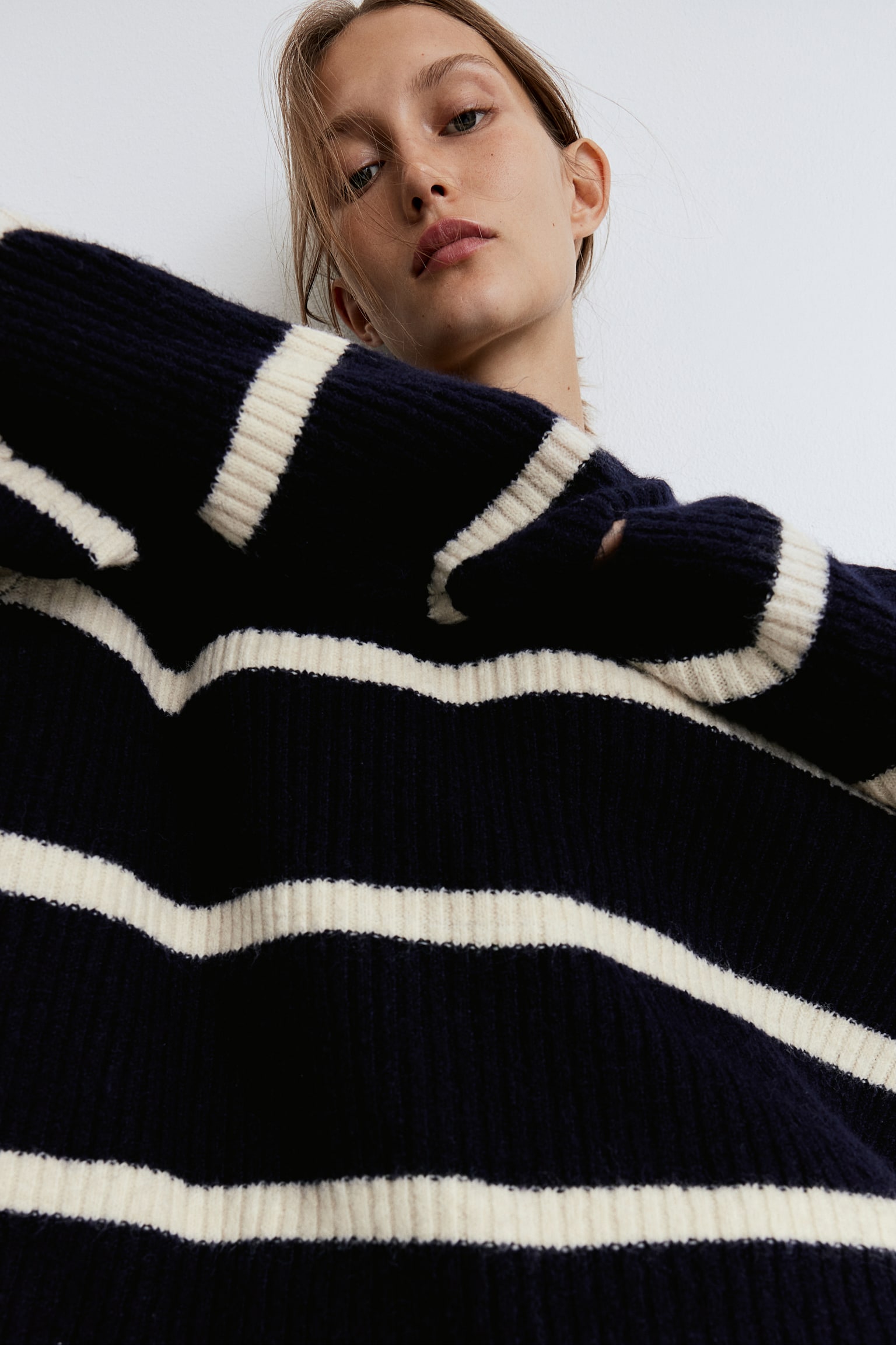 Rib-knit jumper - Navy blue/Striped/Light khaki green/Cream/Cream/Dark grey marl/Beige marl/Light beige/Striped/Light beige marl - 3