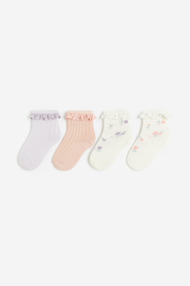 4-pack socks - Lilac/Floral/Light beige/White/Dark pink/Light pink/Lingt pink/Light turquoise - 1