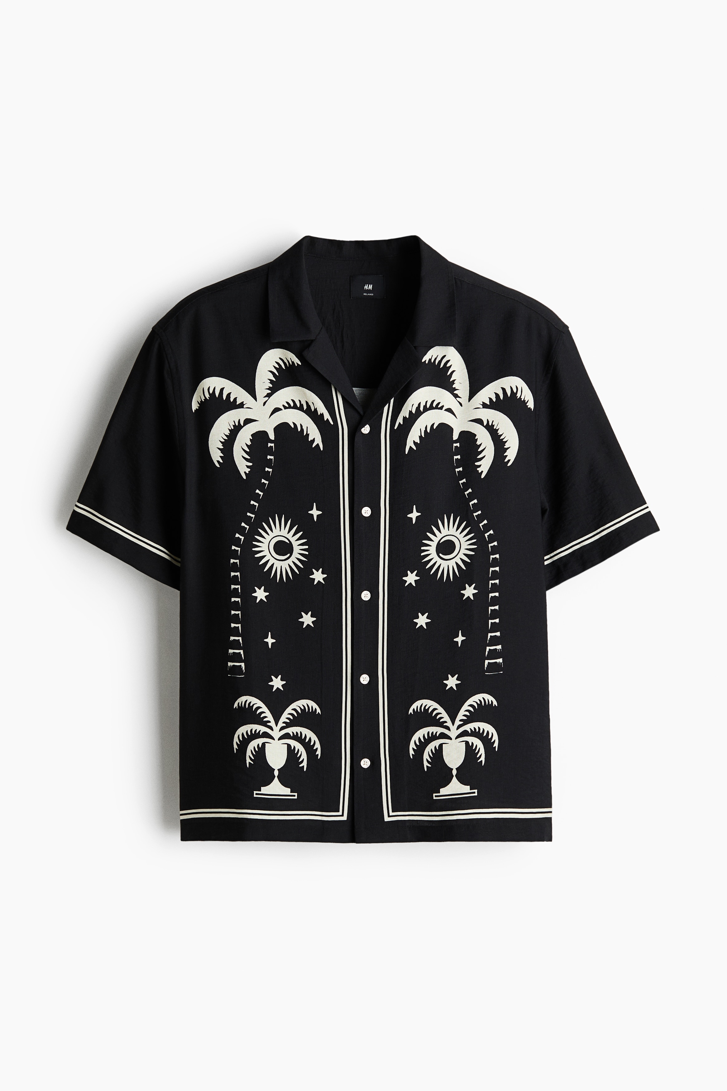 Relaxed-Fit Printed Resort Shirt - Black/patterned/Light beige/patterned