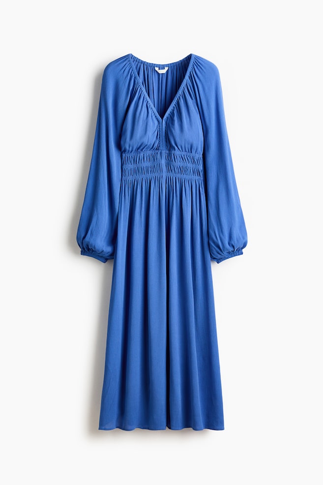 Crinkled viscose dress - Blue/Bright orange - 1