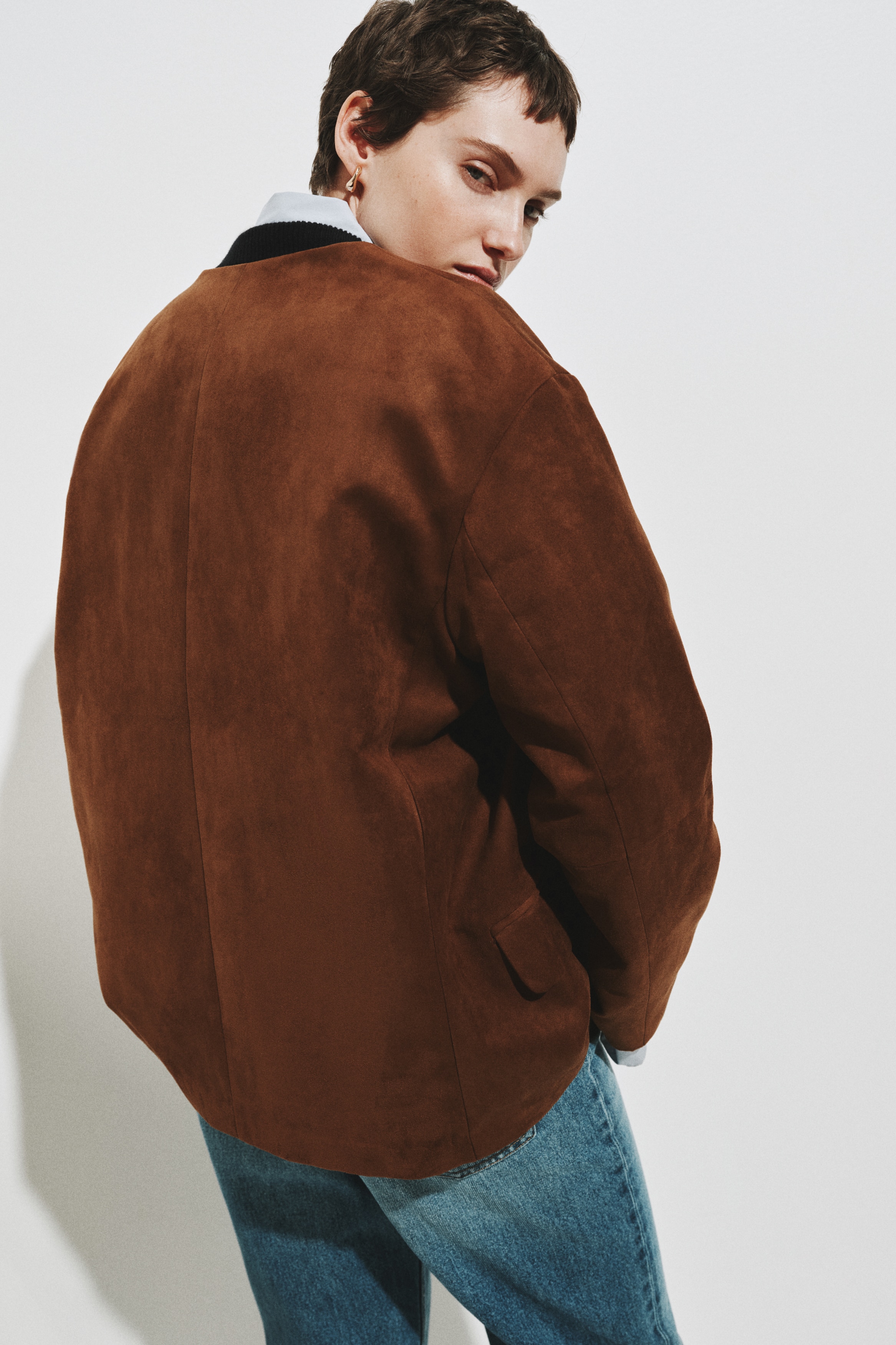 ノーカラージャケット - ブラウン - レディース | H&M JP