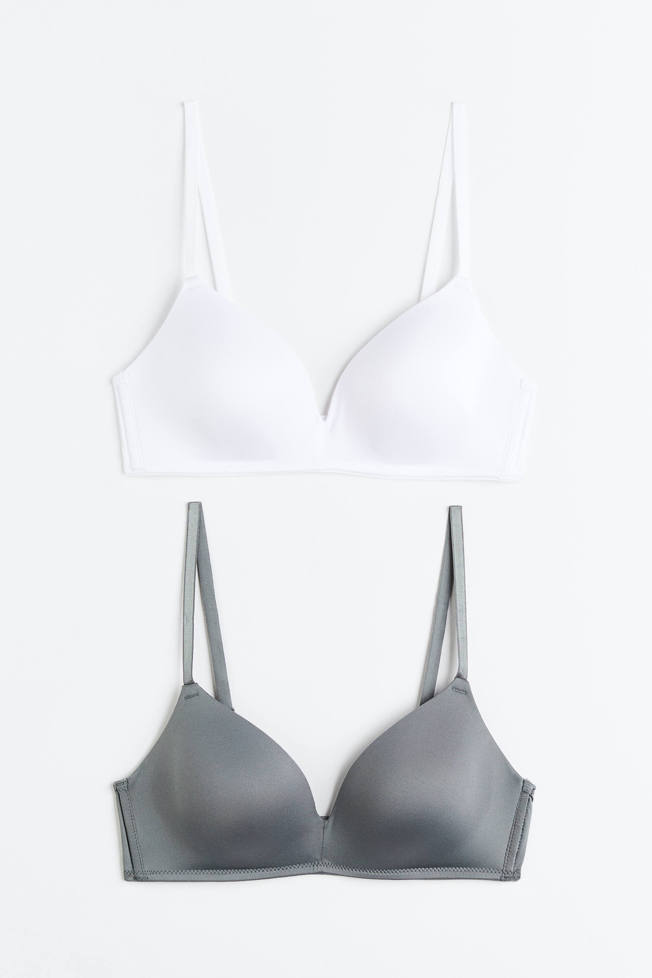 Xem ảnh lớn hơn: Bộ 2 áo ngực có đệm không gọng bằng sợi siêu mịn - Màu xám/Trắng - Ladies | H&M VN 1