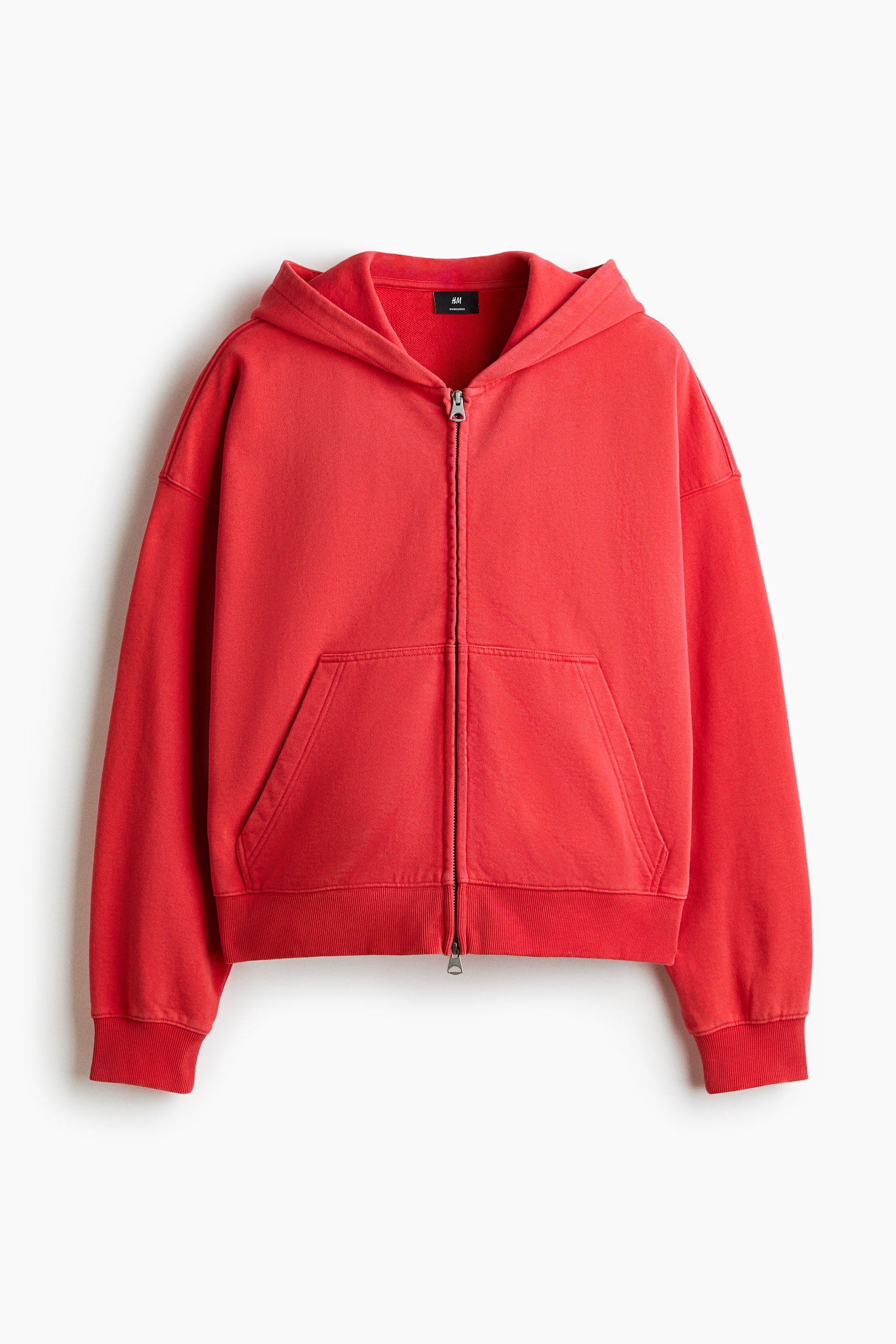 Oversized Fit Zip-through hoodie - Bright red/Black - 2