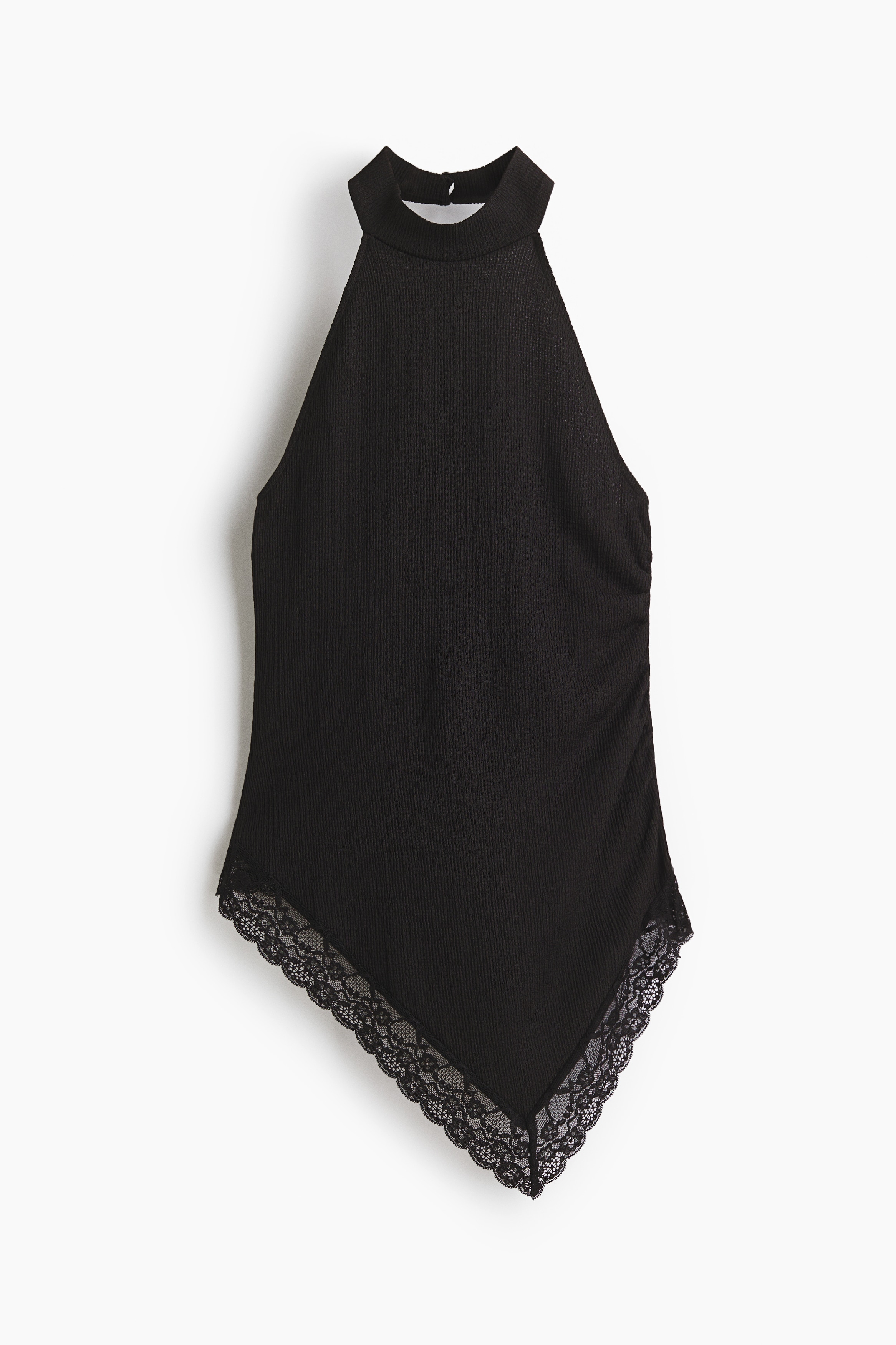 Neckholder-Top mit Spitzenbesatz - Schwarz/Cremefarben