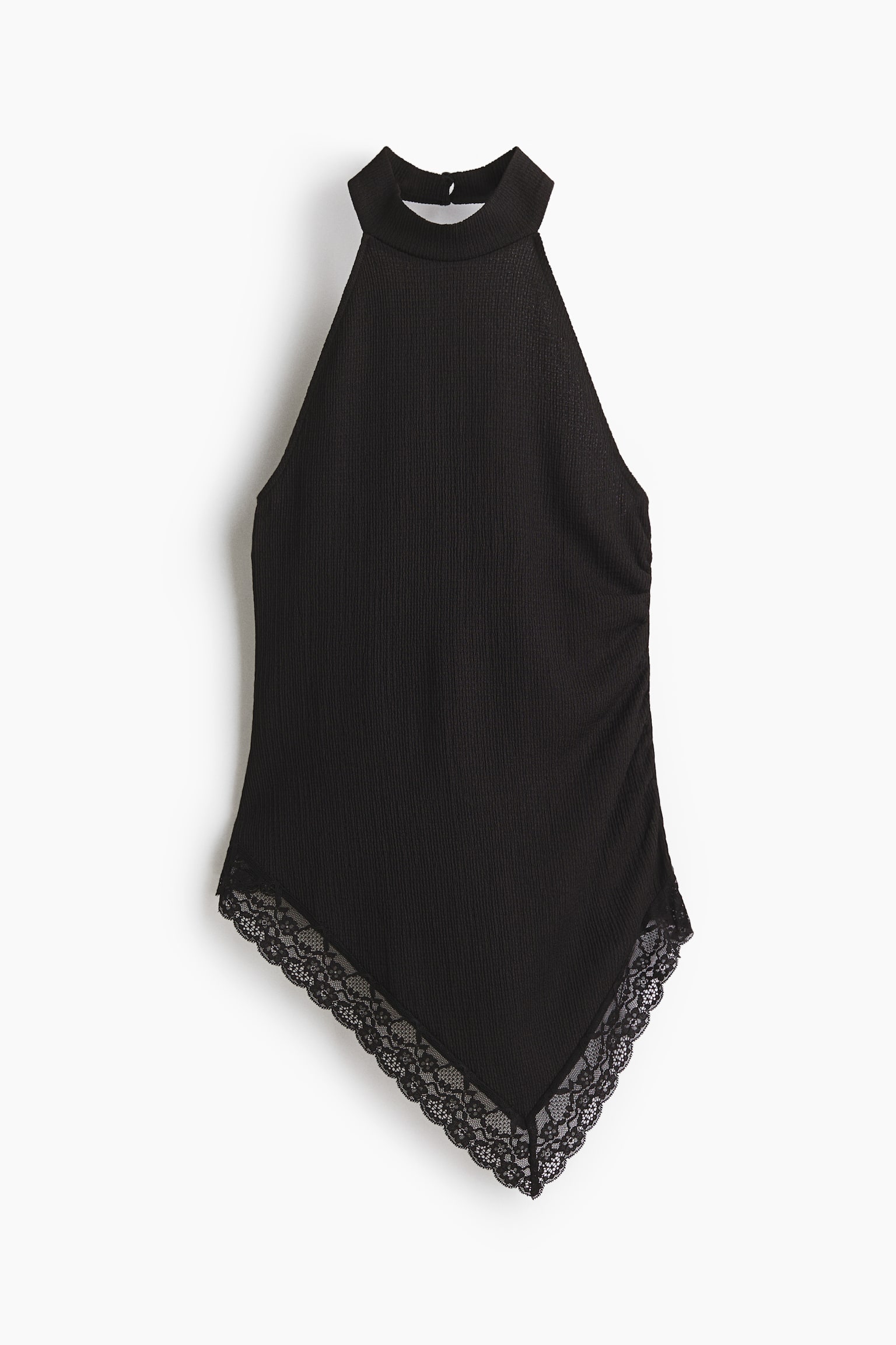 Lace-trimmed halterneck top - Black/Cream - 2