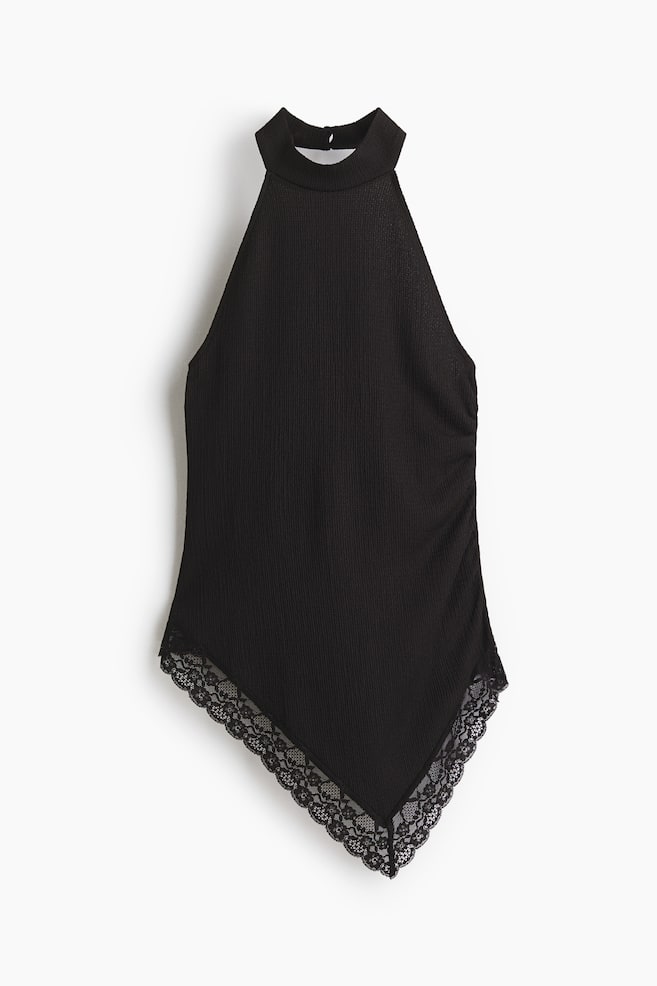 Neckholder-Top mit Spitzenbesatz - Schwarz/Cremefarben - 1