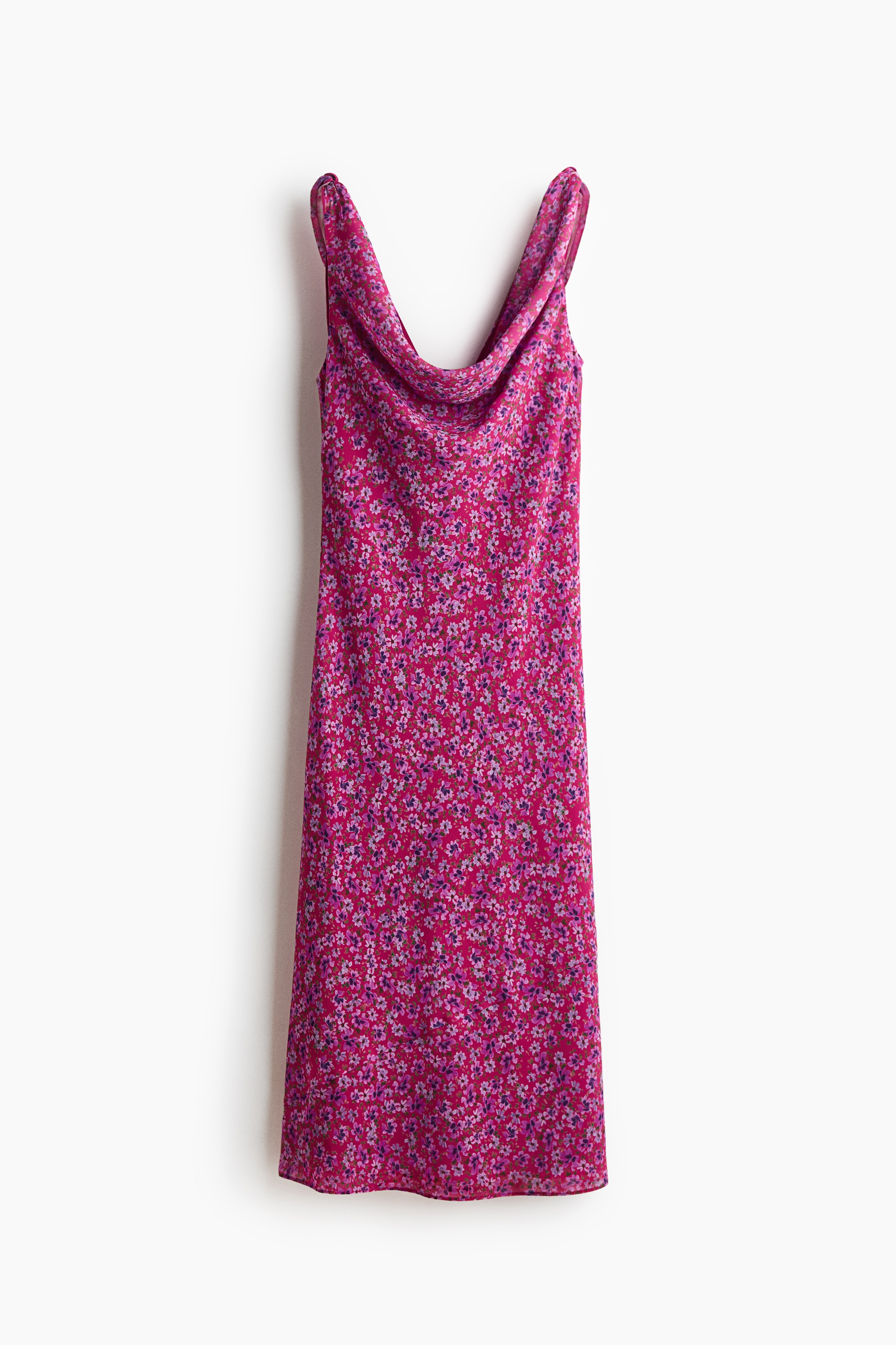 Cowl-Neck Dress with Tie Shoulder Straps-Dark pink/floral