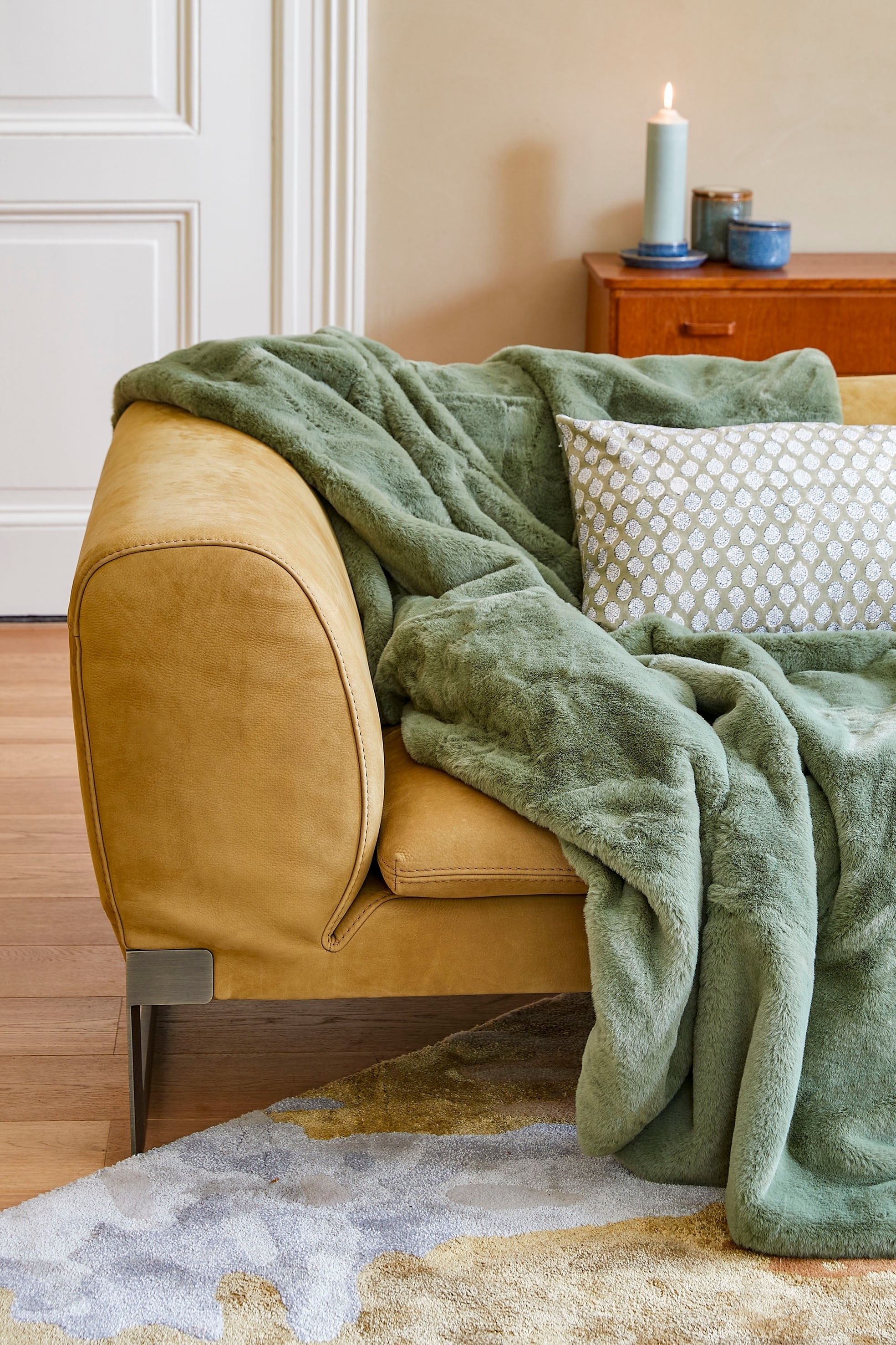 Fleecepläd - Mörkgrön/Beige