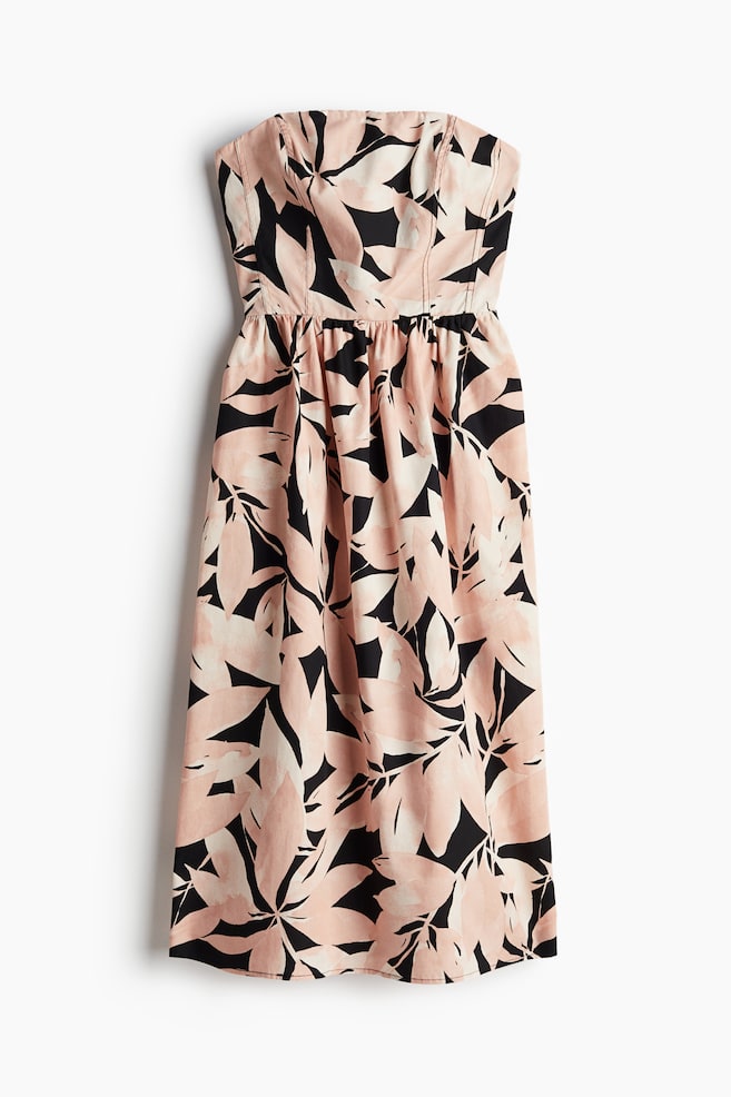 Cotton bandeau dress - Black/Pink leaves/Light beige/Floral - 1