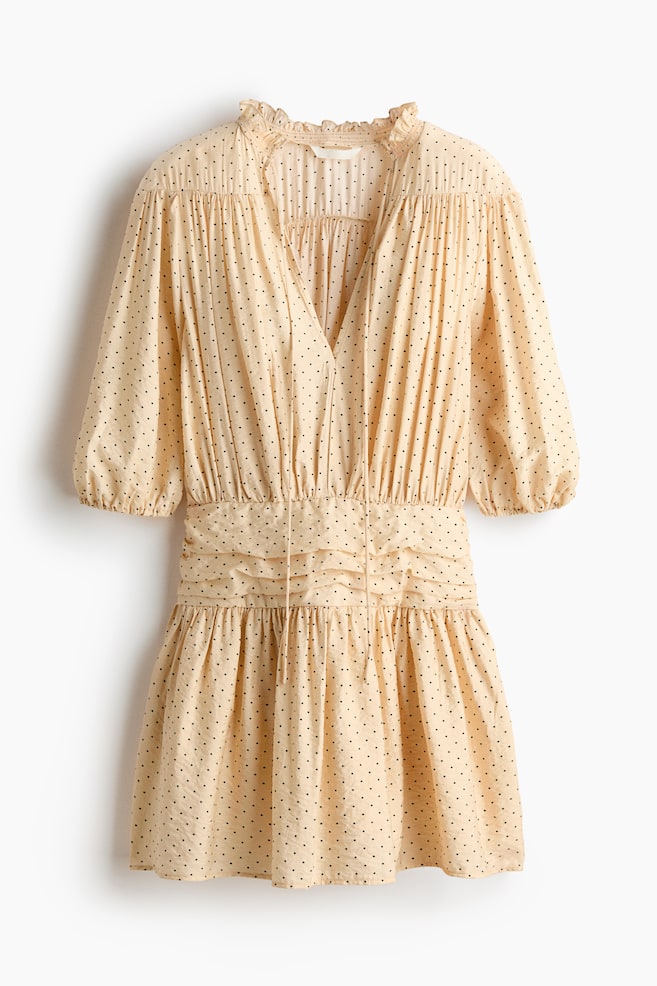Draperad klänningstunika - Ljusbeige/Polkaprickig/Crèmevit/Persikorosa/Mönstrad/Persikorosa/Blommig - 1