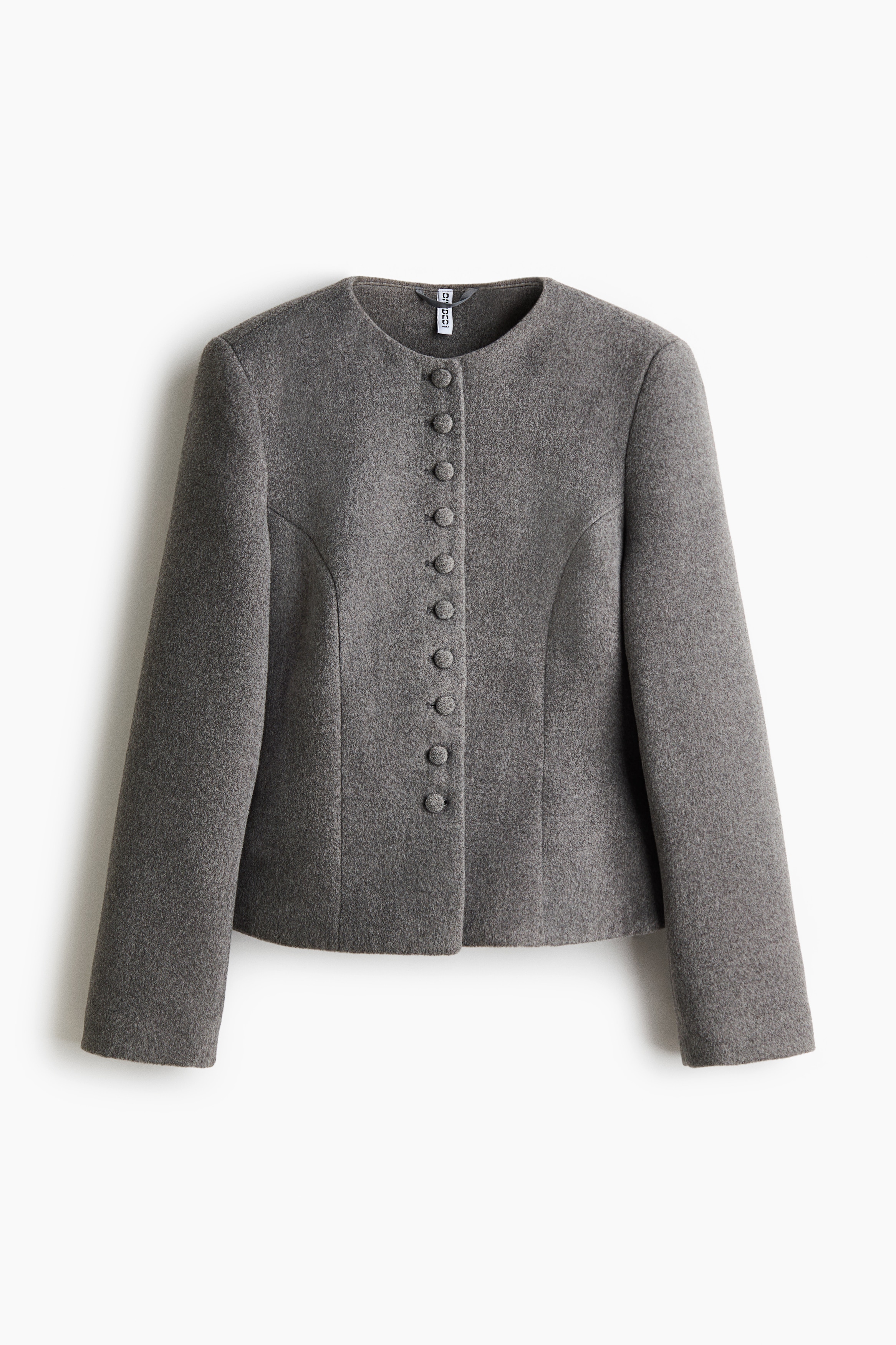 Blazer sin cuello - Gris jaspeado oscuro