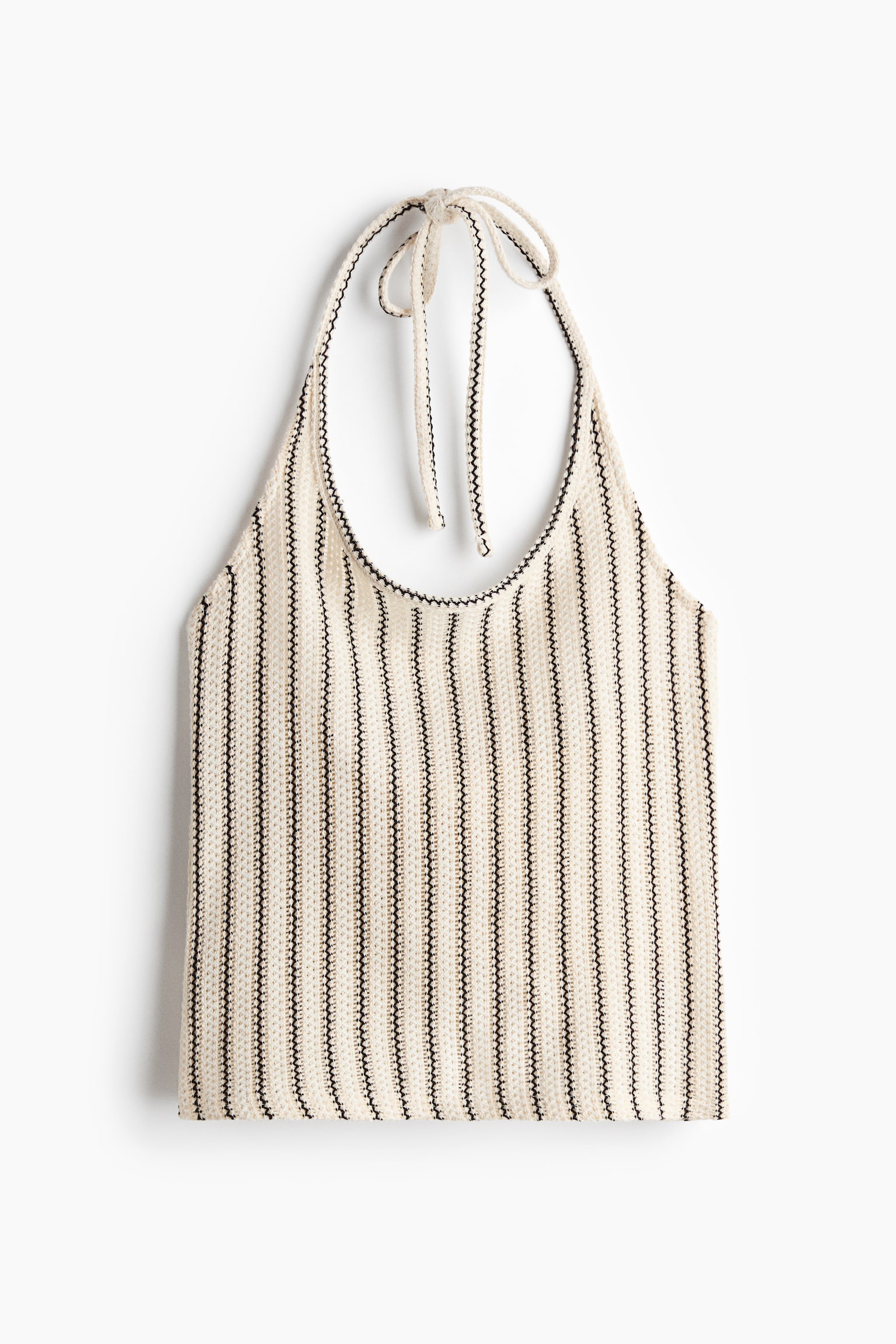 Pointelle-knit Halterneck Top - Cream/striped/Black/zigzag pattern/Cream - 1