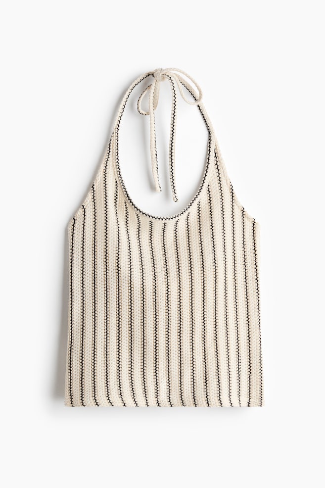 Top halter en tejido pointelle - Crema/Franjas/Negro/Diseño de zigzag/Crema - 1