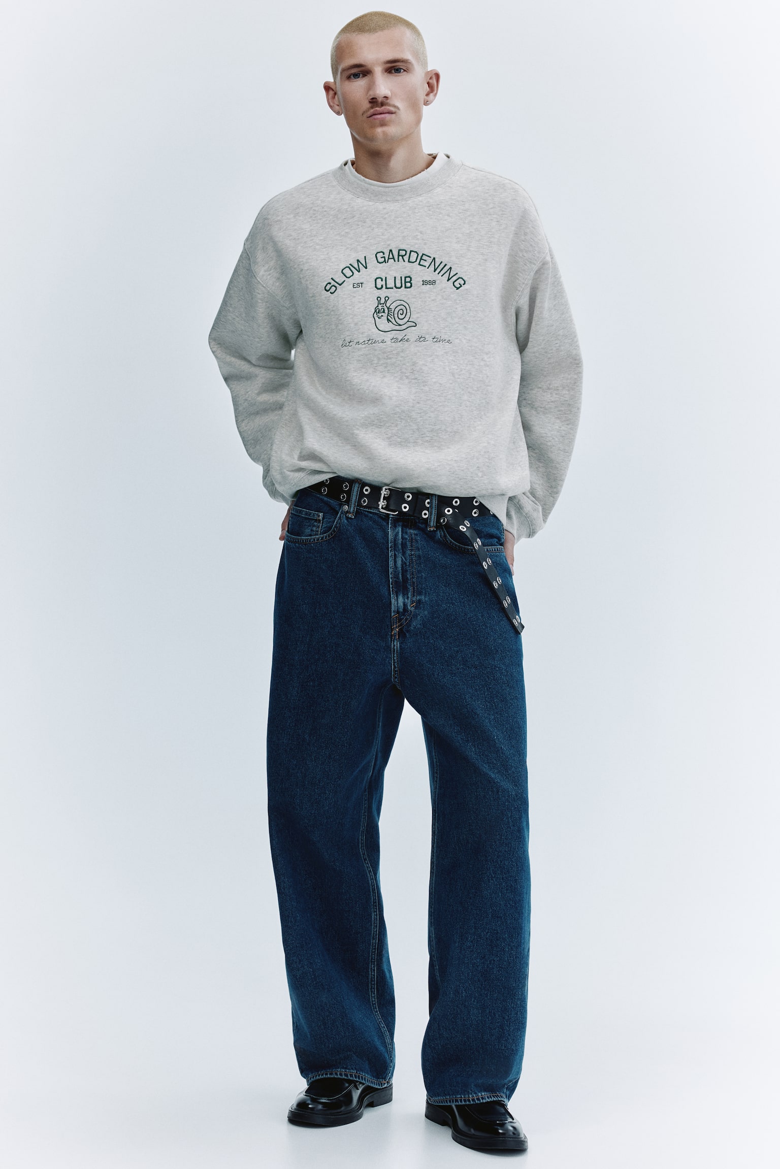 Relaxed Fit Embroidery-motif sweatshirt - Grey marl/Slow Gardening Club - 5