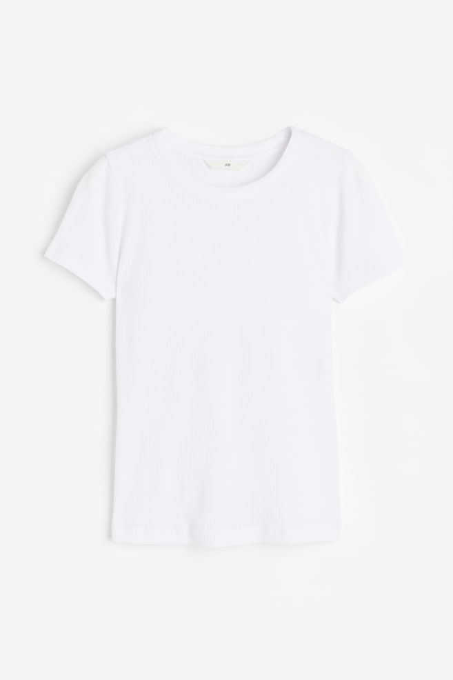 Ribbad T-shirt i modalmix - Vit/Mörkbeigemelerad/Vit/Svartrandig/Svart/dc/dc - 2
