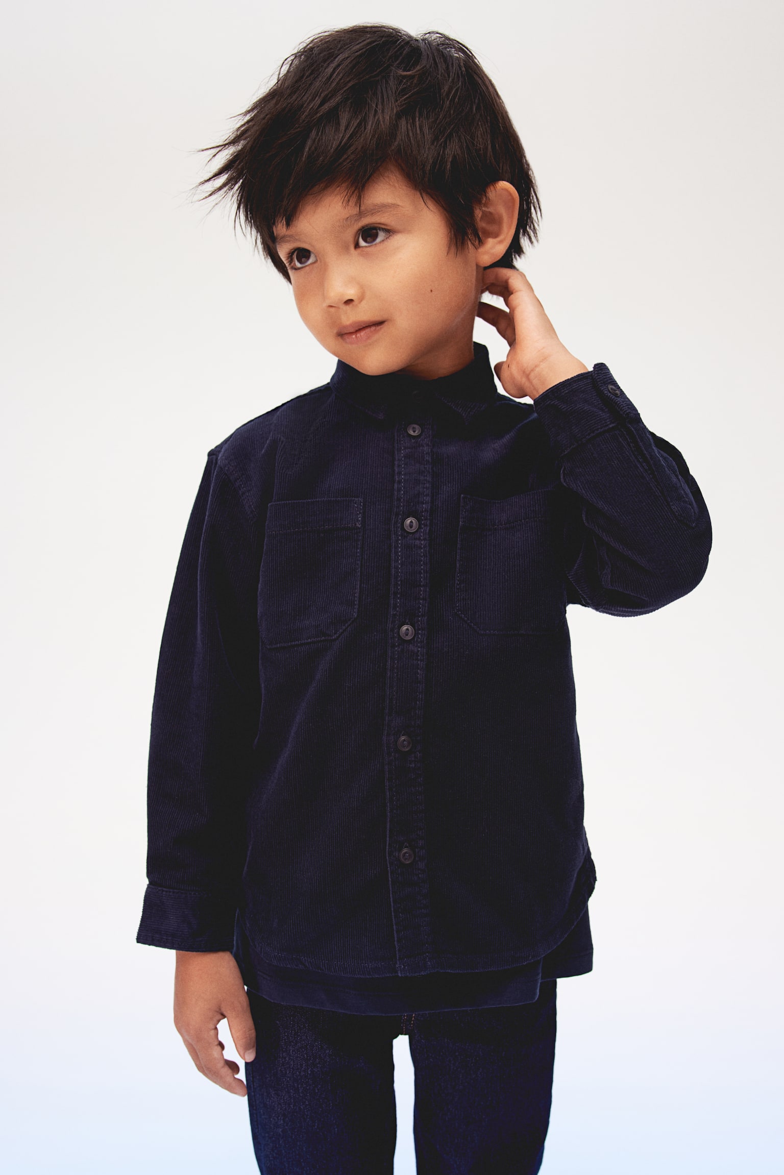 Cotton corduroy shirt - Navy blue/Light brown/Dusty blue - 2