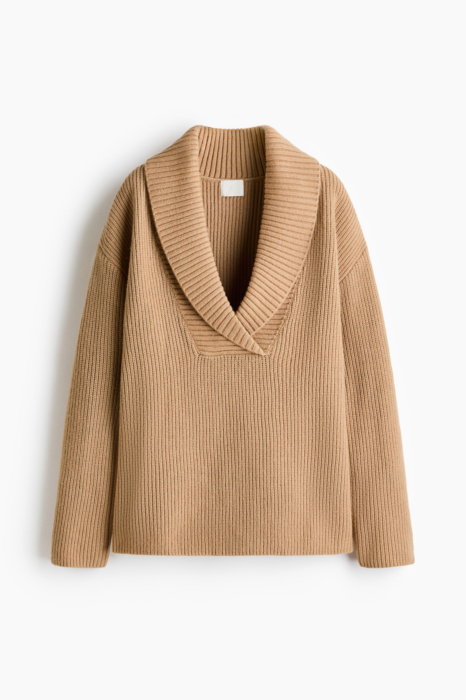 Rib-knit shawl-collar jumper - Beige/Cream - 1