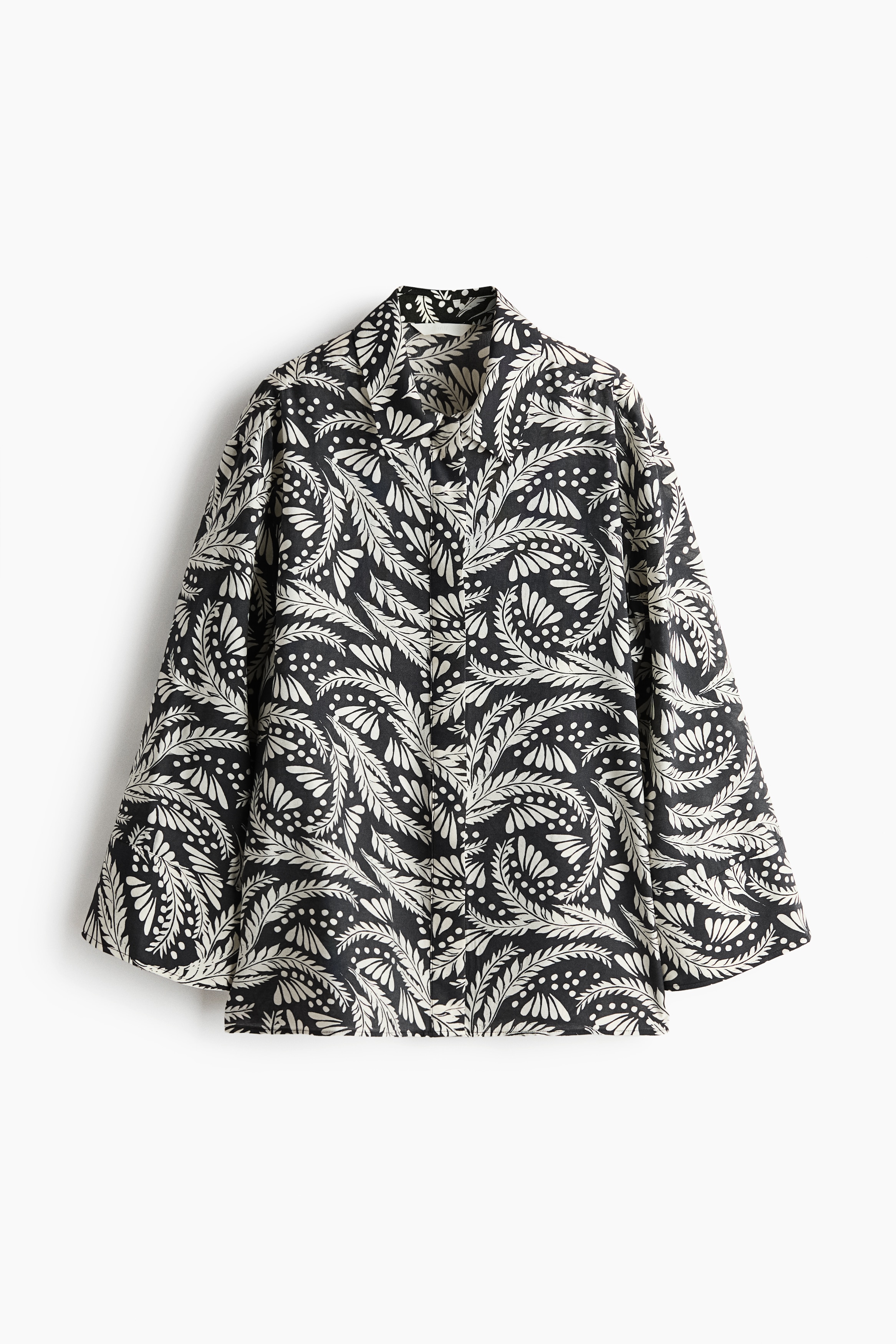 Printed viscose-blend shirt - Black/Leaves