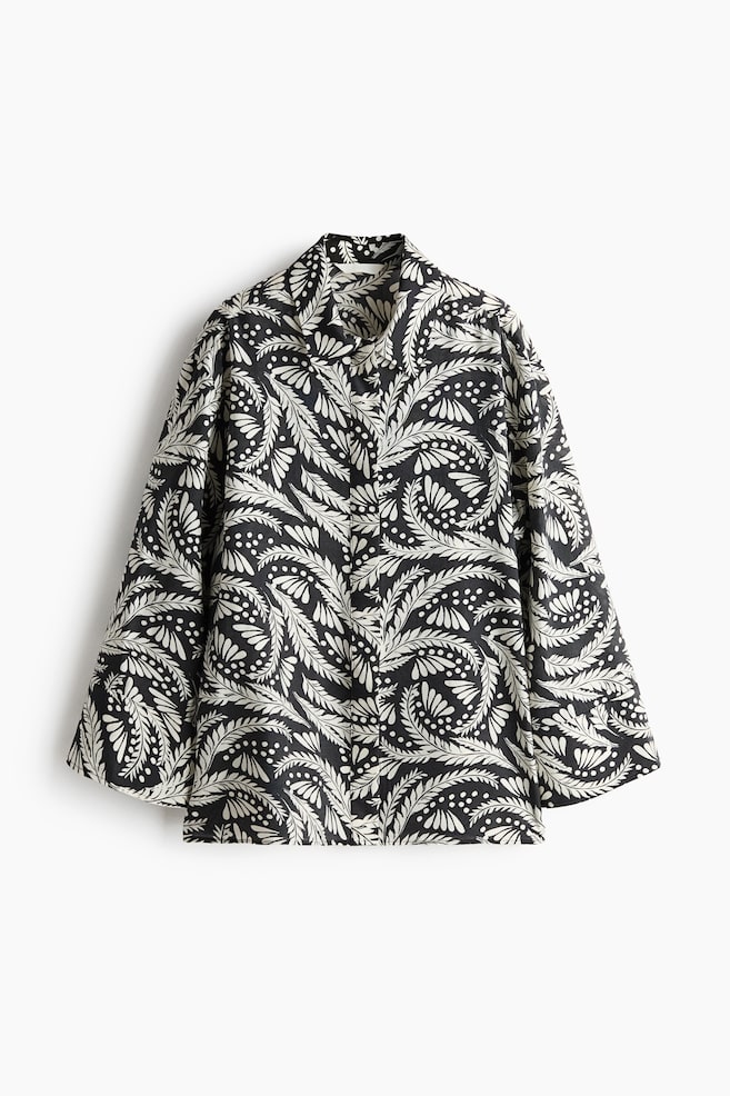 Printed viscose-blend shirt - Black/Leaves - 1