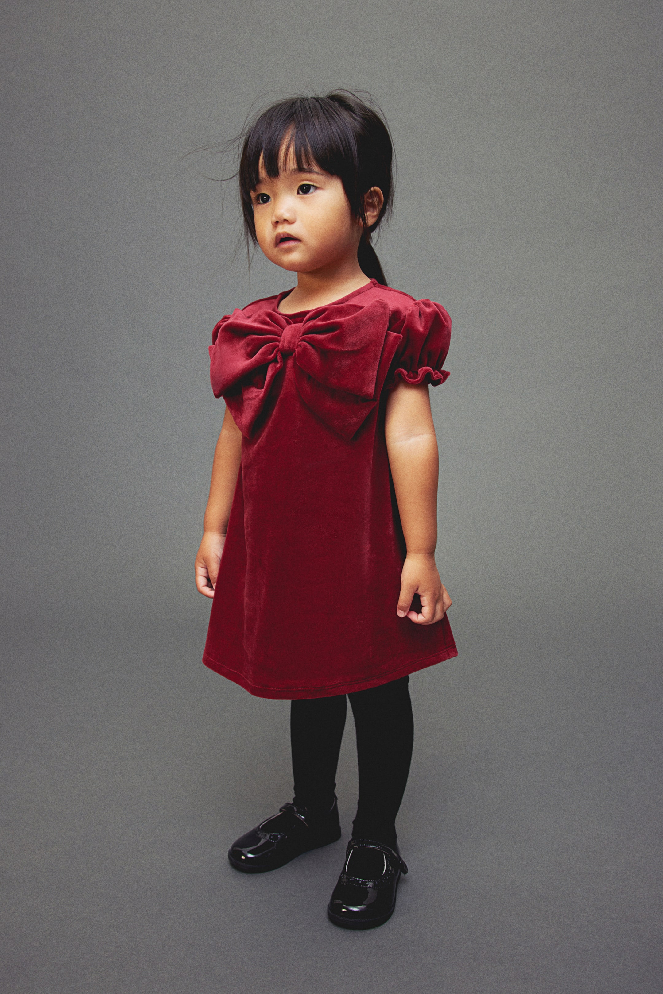 Bow-detail velour dress - Dark red - Kids | H&M GB 4