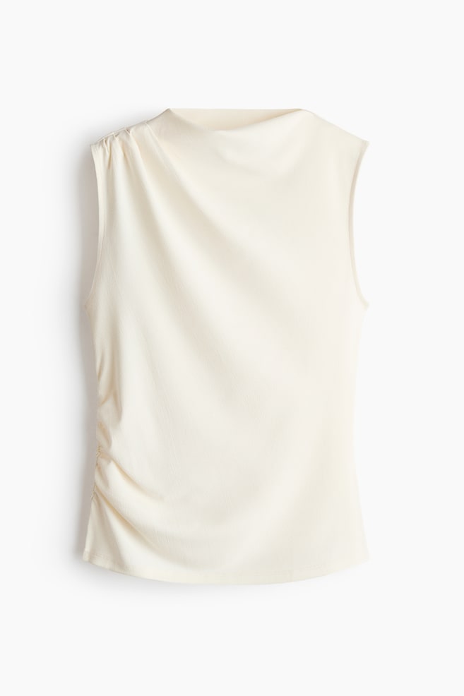 Draped crinkled top - Cream/Dark pigeon blue/Rust red - 1
