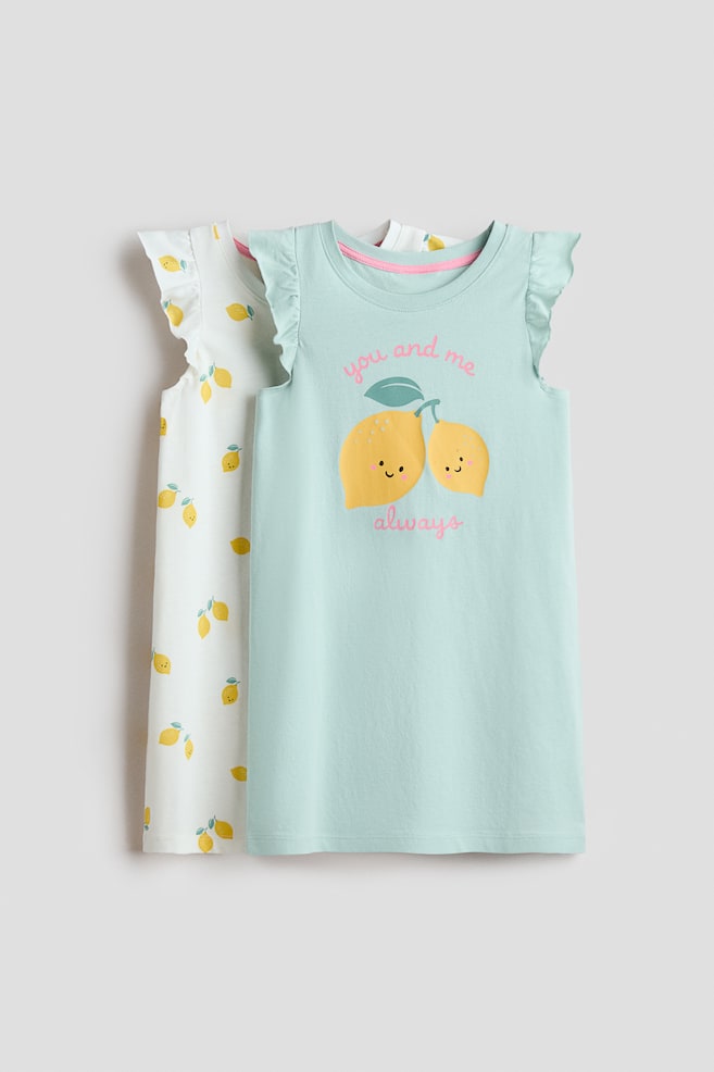 2-pack cotton nightdresses - White/Lemons/Light pink/Strawberries - 1