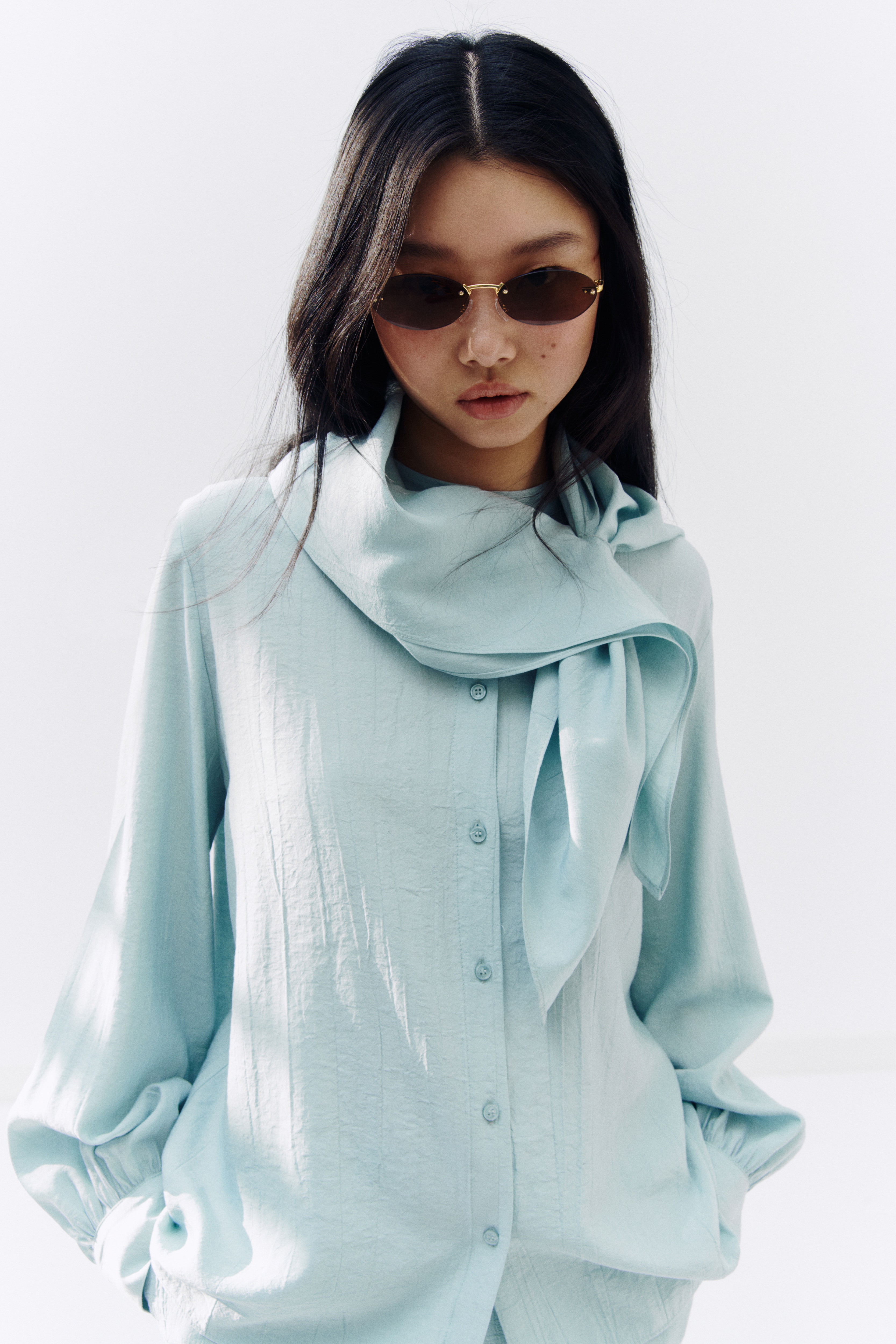 Women's Light dusty turquoise Scarf-Detail Shirt | H&M US
