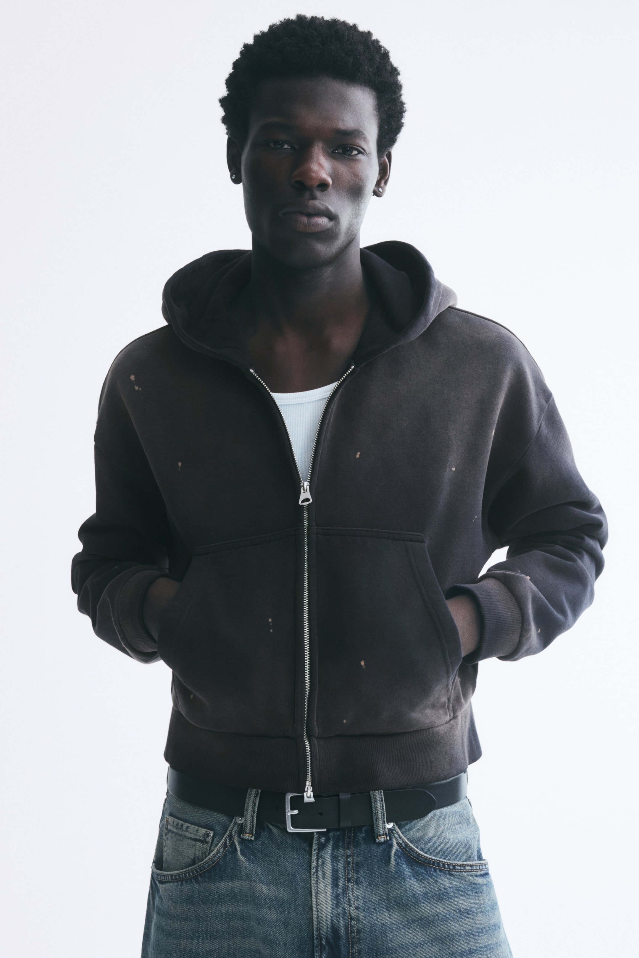 View larger image: Oversized Fit Zip-through hoodie - Washed black/Speckled - Men | H&M 1