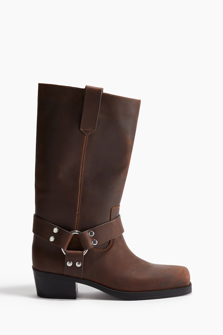 Leather biker boots Dark brown Ladies H&M