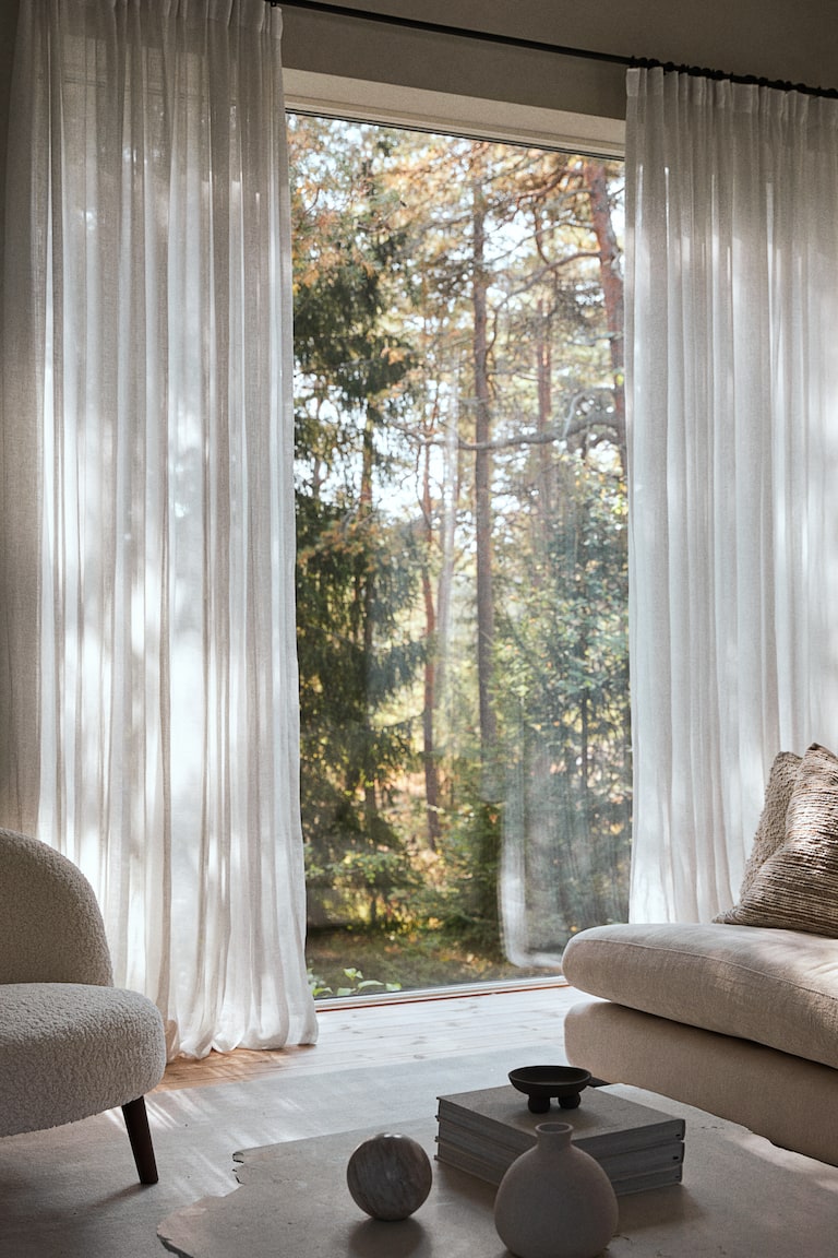 White 2-pack long linen-blend curtain lengths at H&M Home | H&M IN