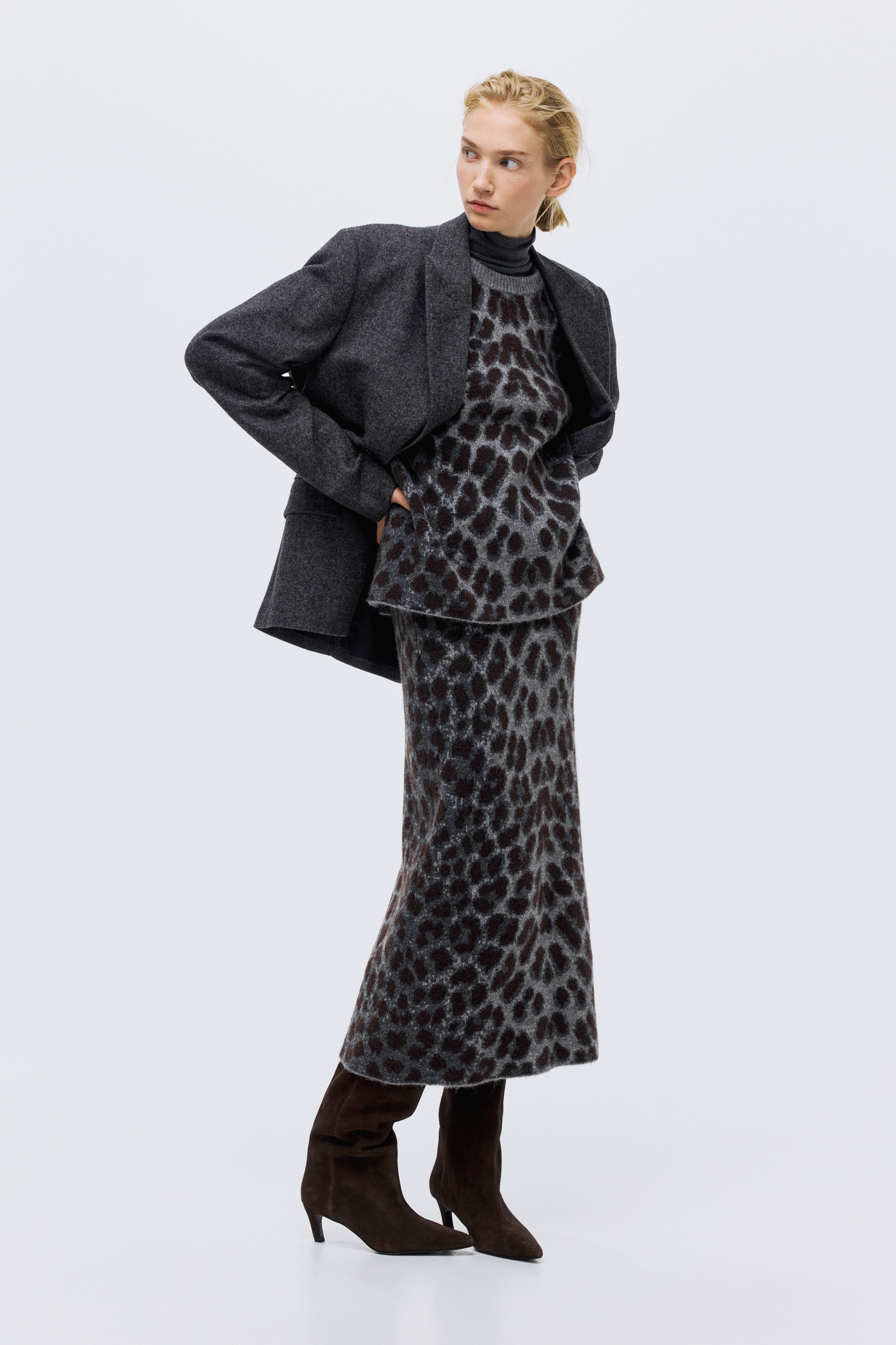 H & M - ジャカードニットスカート - グレー